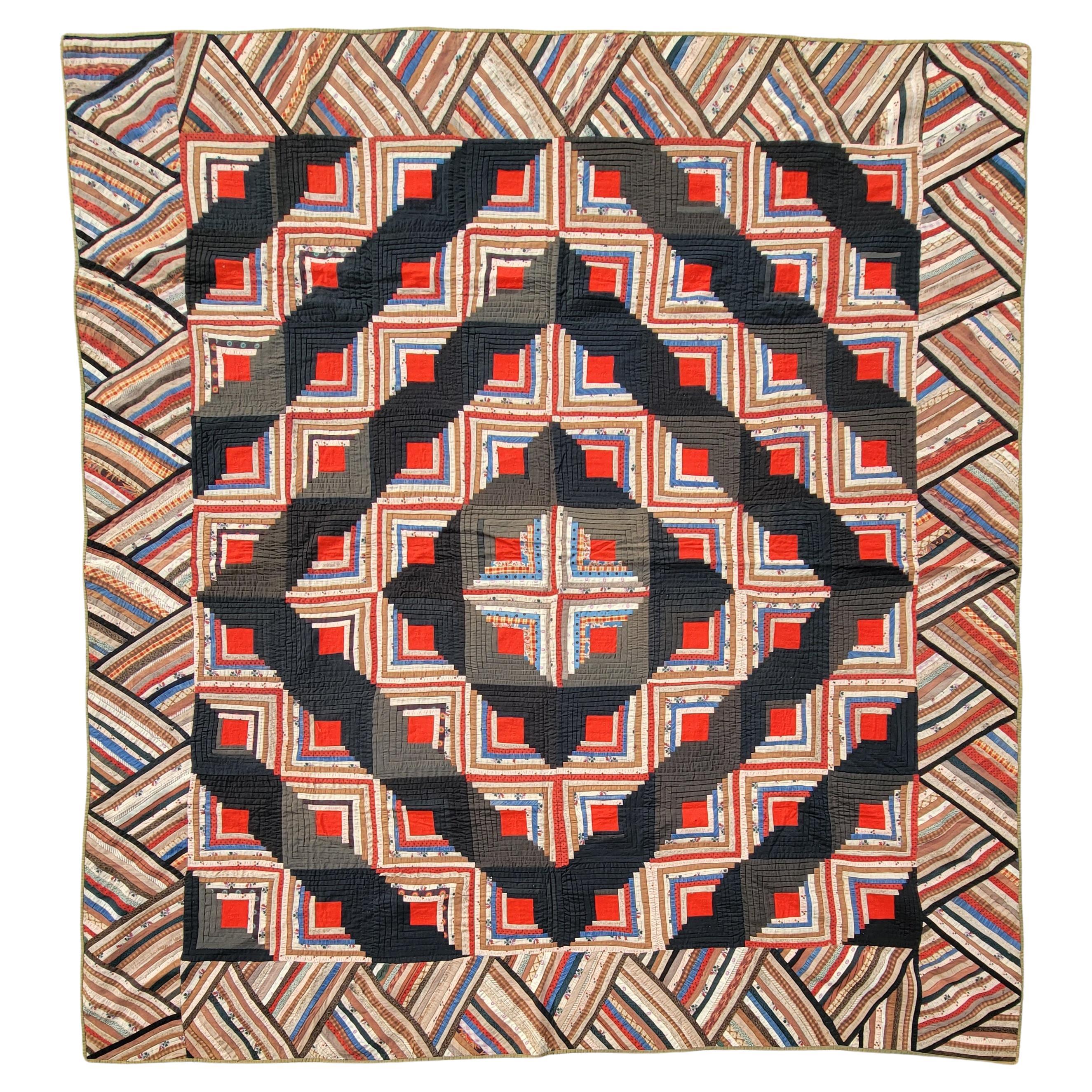 19Thc Wool Log Cabin Quilt From Pennsylvania For Sale