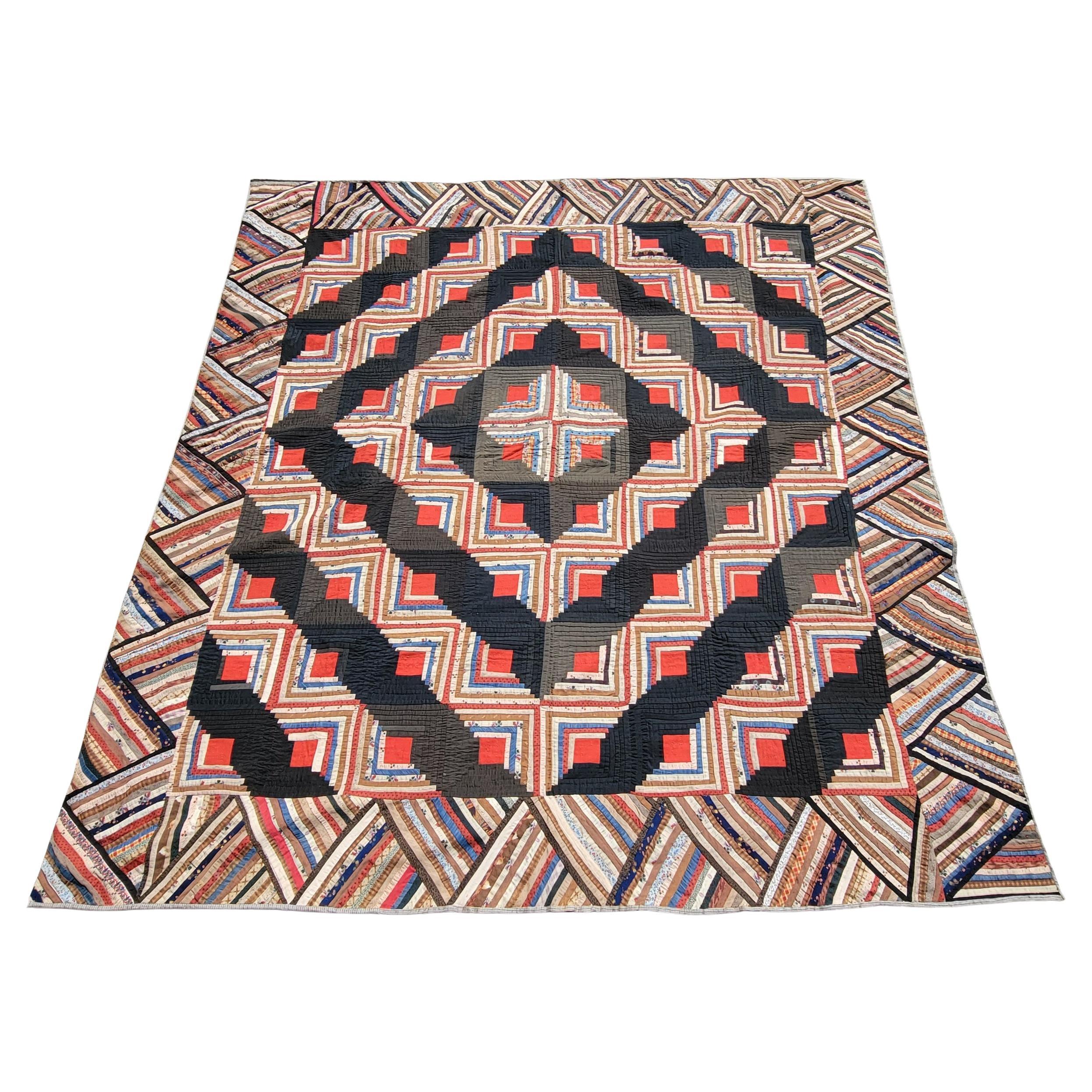 19Thc Wool Log Cabin Quilt From Pennsylvania