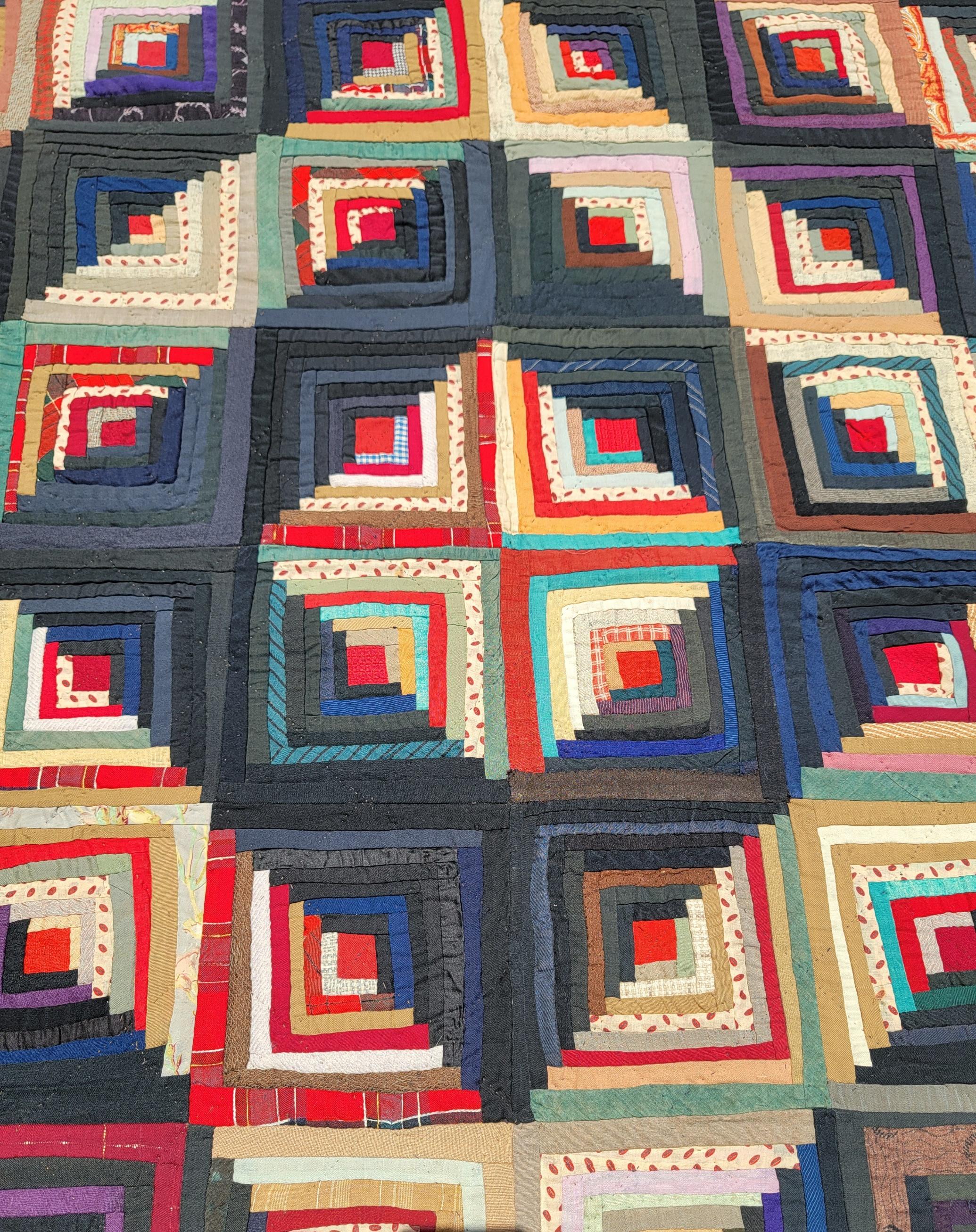 Adirondack Quilt en laine du 19e siècle, Cabine en bois avec bordures brodées, Lancaster County PA en vente