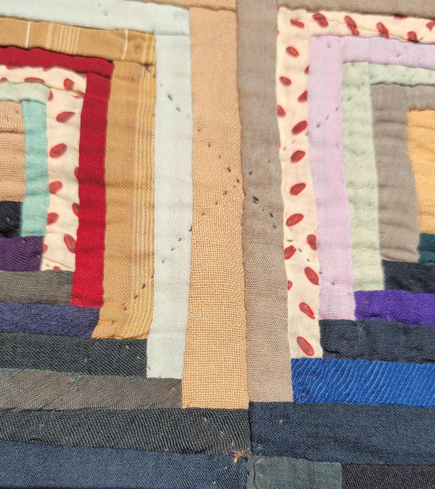 Quilt en laine du 19e siècle, Cabine en bois avec bordures brodées, Lancaster County PA Bon état - En vente à Los Angeles, CA