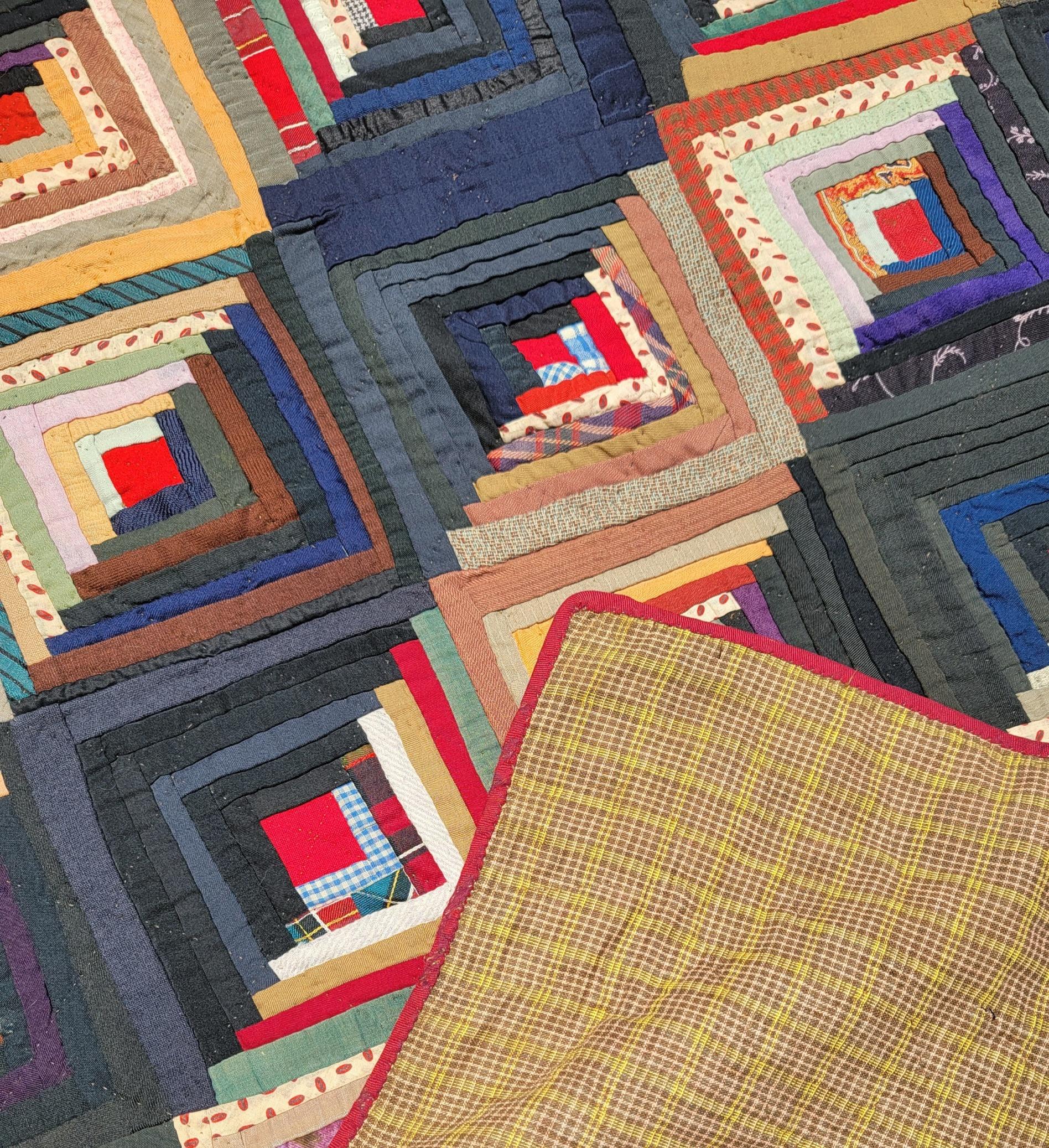 Quilt en laine du 19e siècle, Cabine en bois avec bordures brodées, Lancaster County PA en vente 2