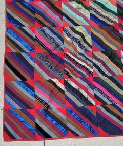 Crazy Quilt de Pennsylvanie, 19e siècle, en laine rayée