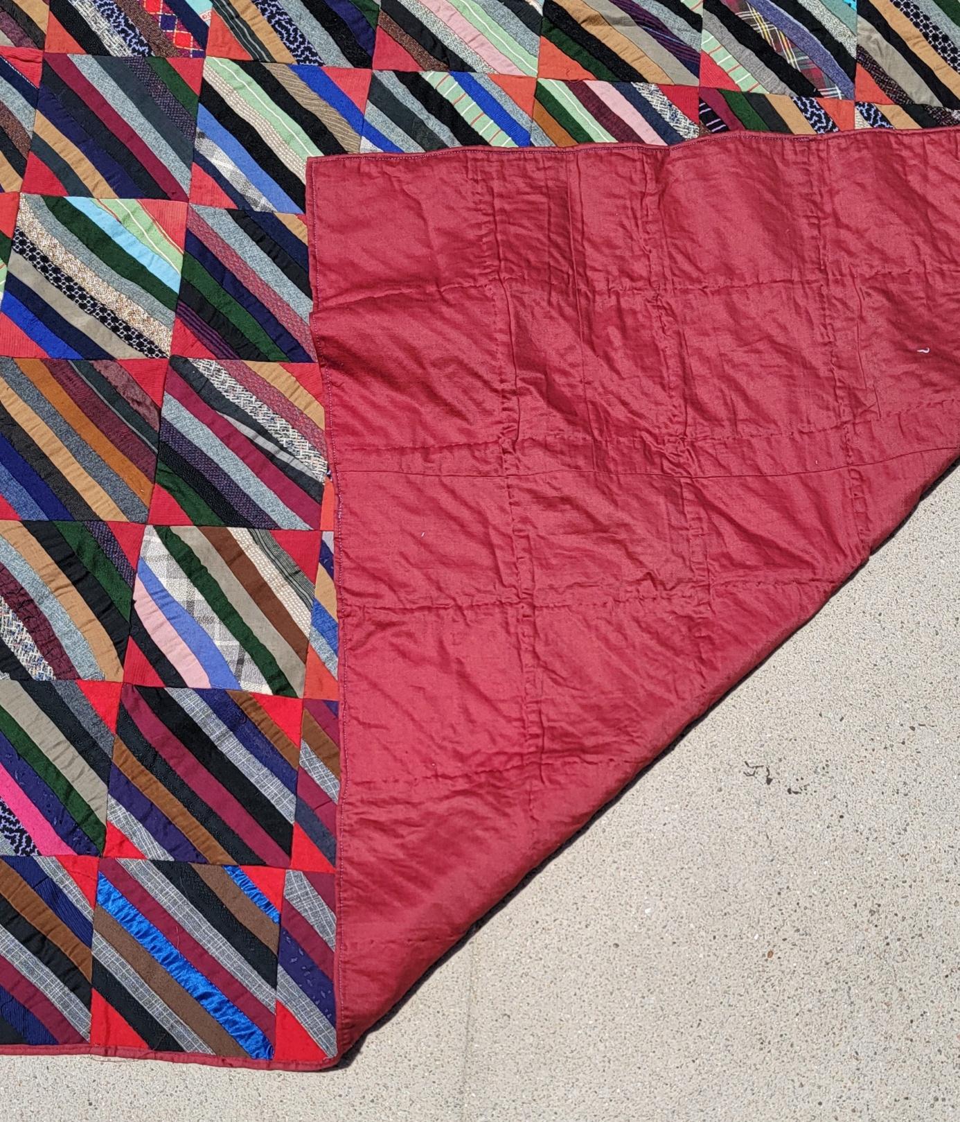 Colcha loca de lana rayada del siglo XIX de Pensilvania Lana en venta