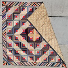 19thc Wool & Velvet Log Cabin Quilt