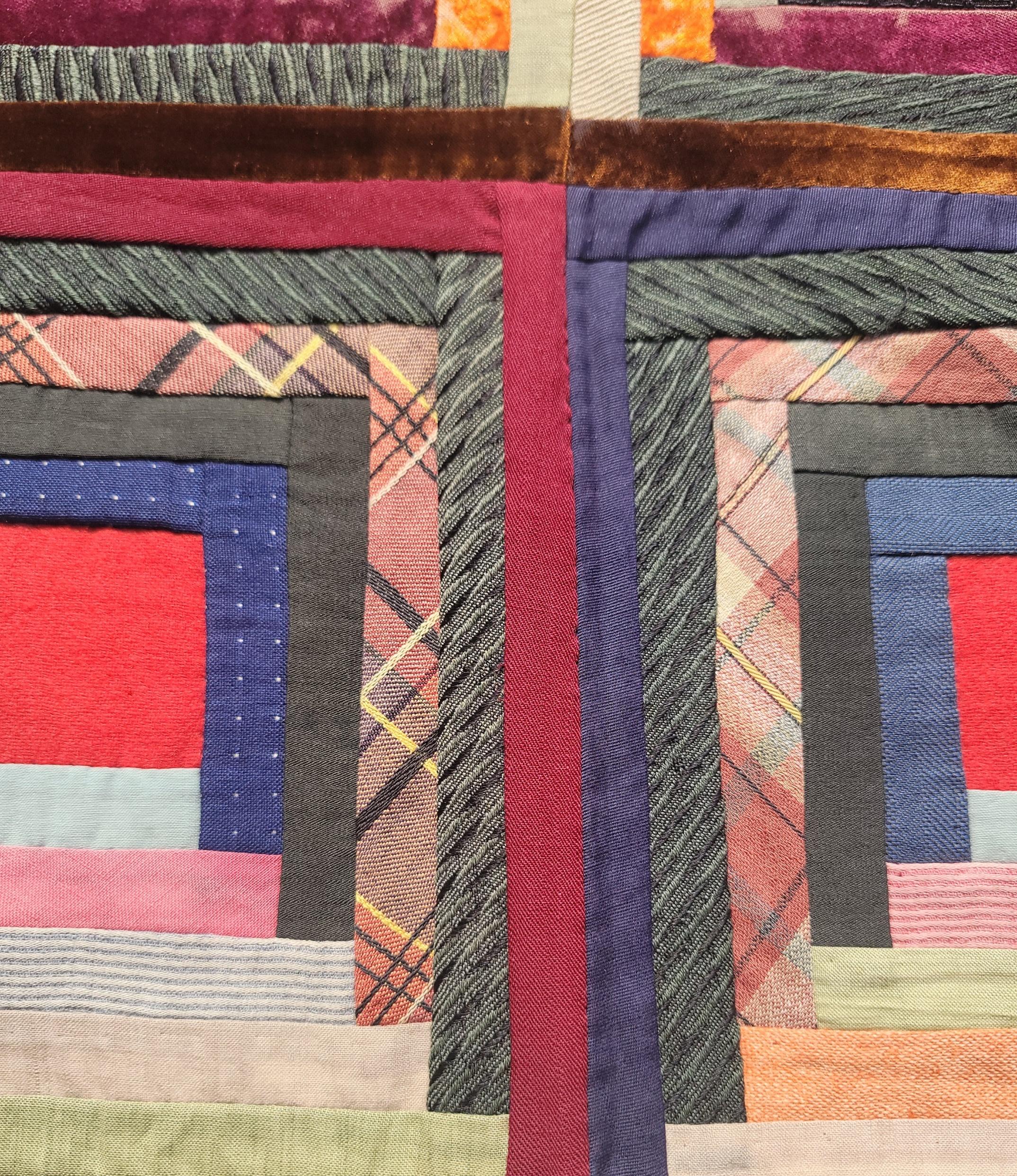 19thc Wool & Velvet Log Cabin Quilt For Sale 1