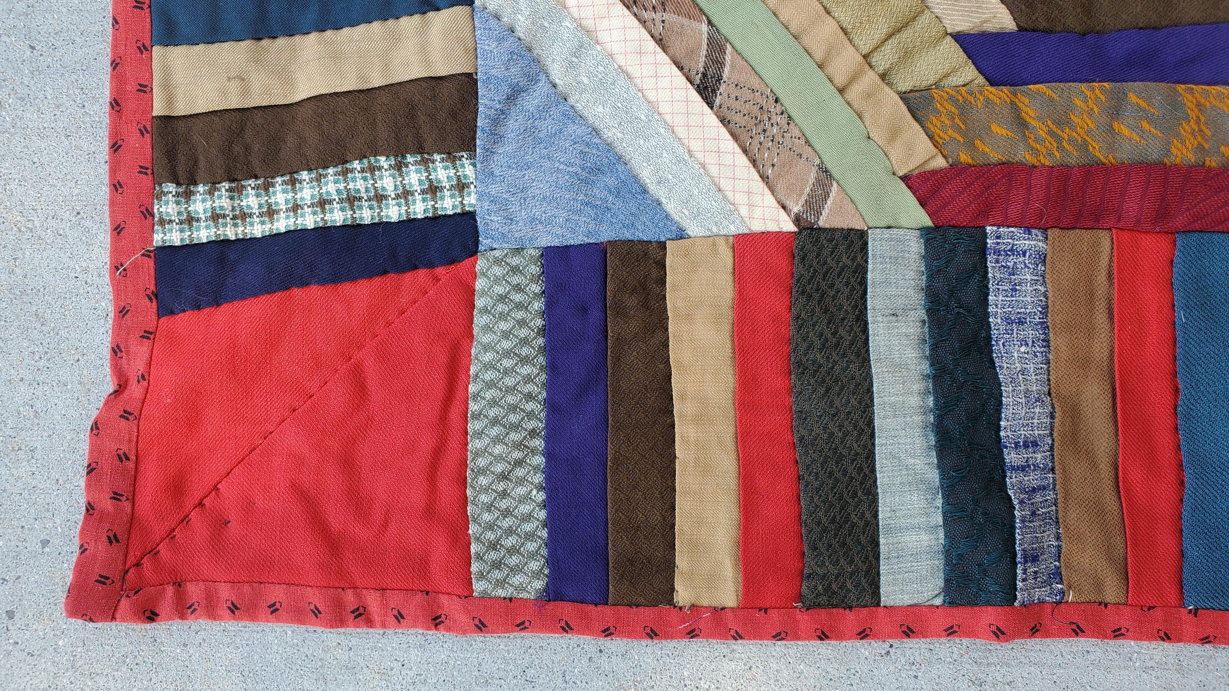Cotton 19thc Wool Wind Mill Blades Log Cabin Quilt For Sale
