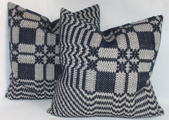 19th Century Woven Jacquard Coverlet Pillows, Collection of Four