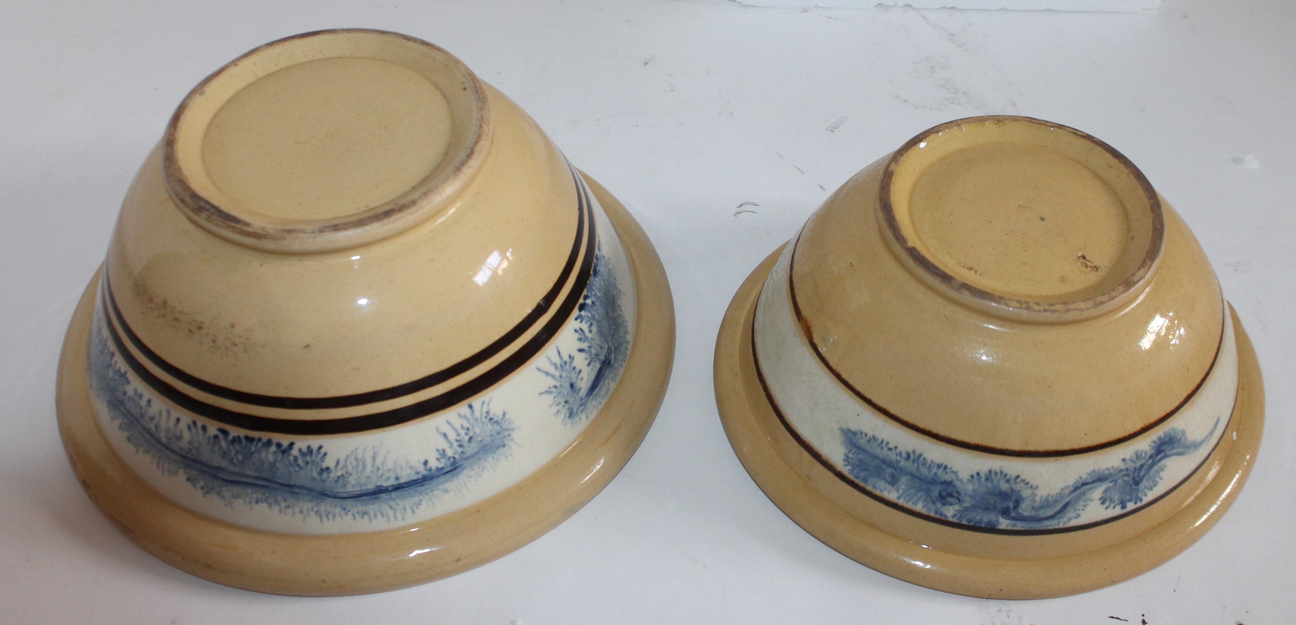 19th Century Yellow Ware in Seaweed Pattern Mixing Bowls, Pair For Sale 3