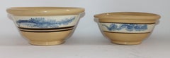 19th Century Yellow Ware in Seaweed Pattern Mixing Bowls, Pair