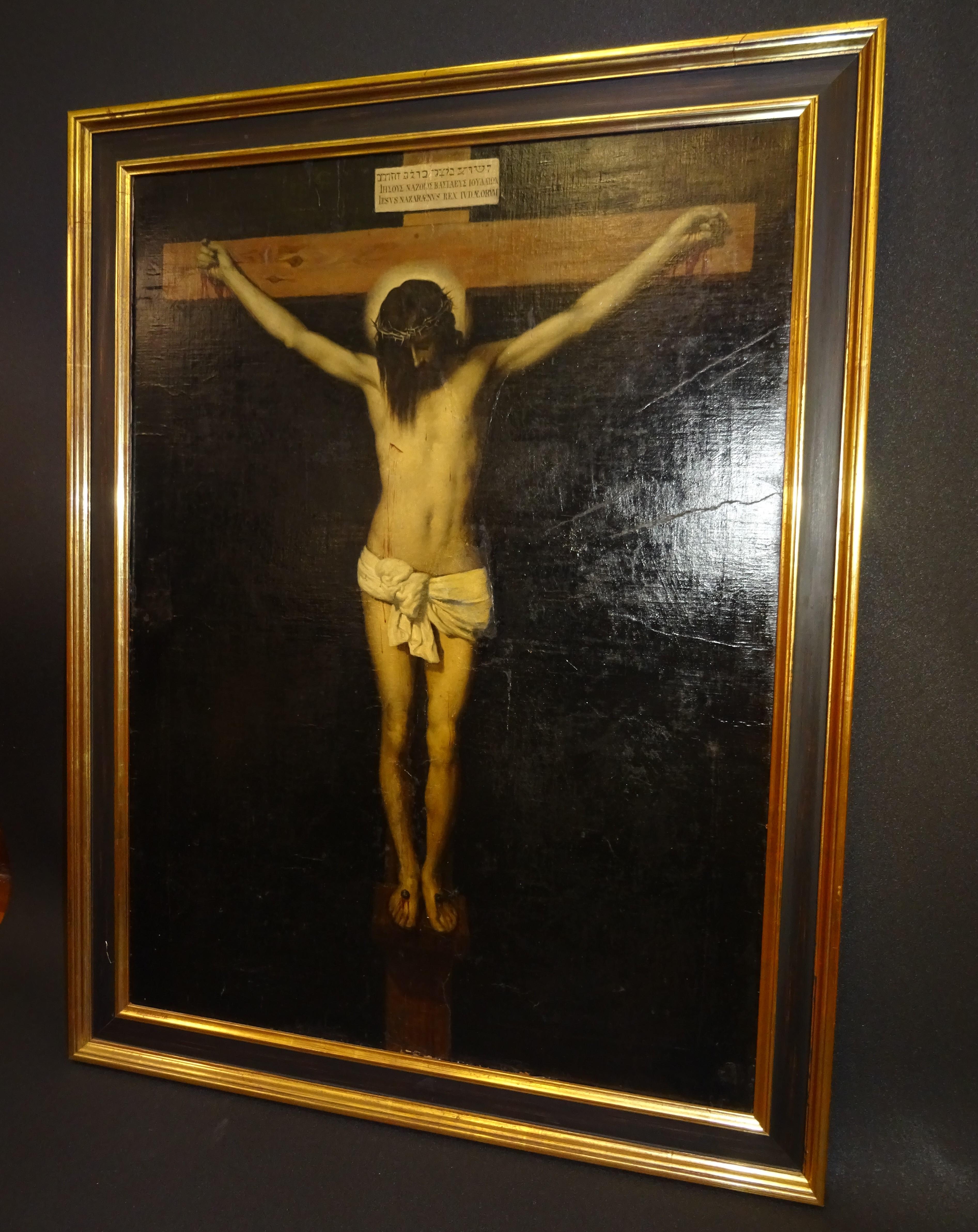Baroque 19th Century after Spanish Painter Velazquez Christ Oil on Canvas and Wood Frame