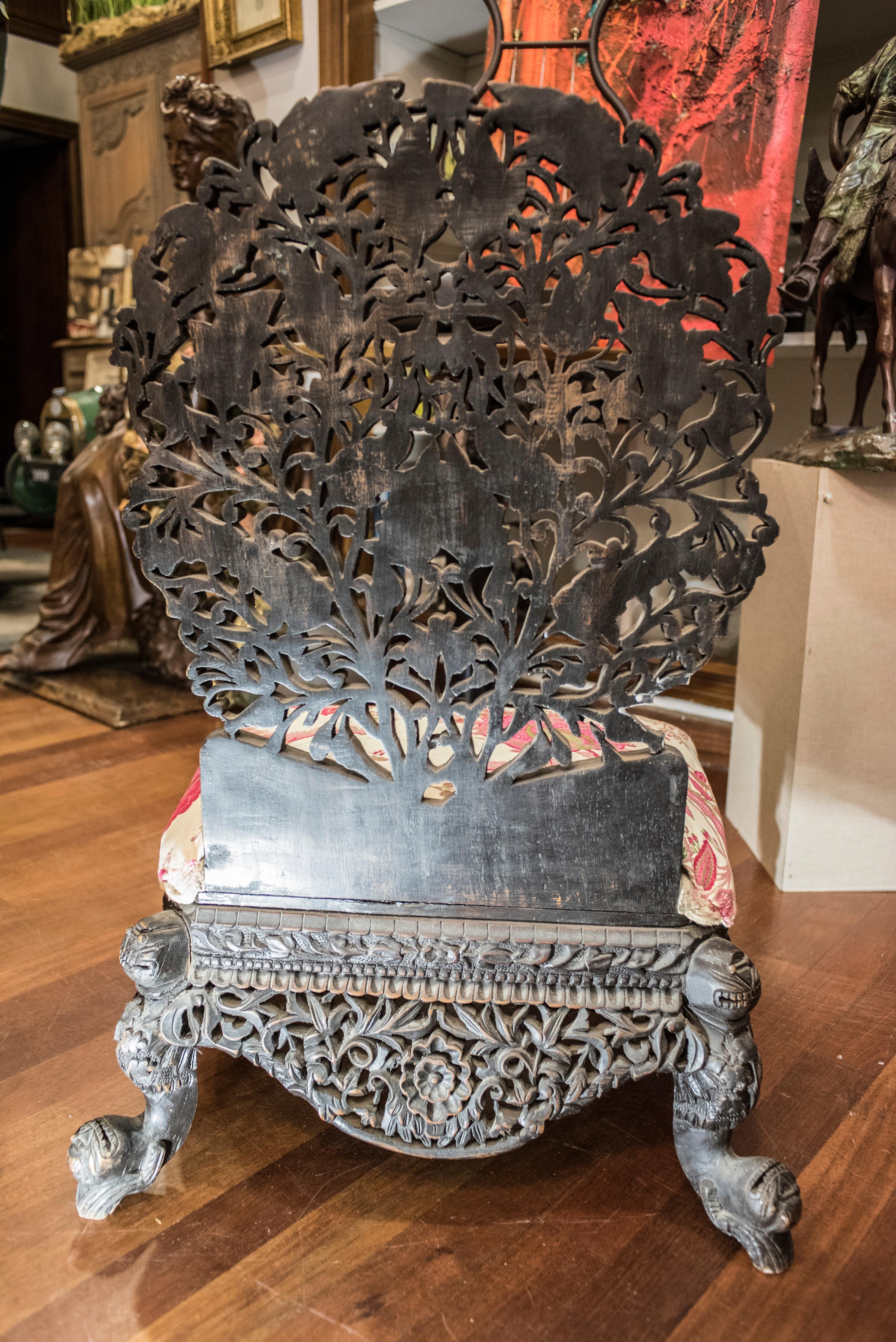 19thcentury Anglo-Raj Indian Black Carved Floral Hardwood Child Chair  9