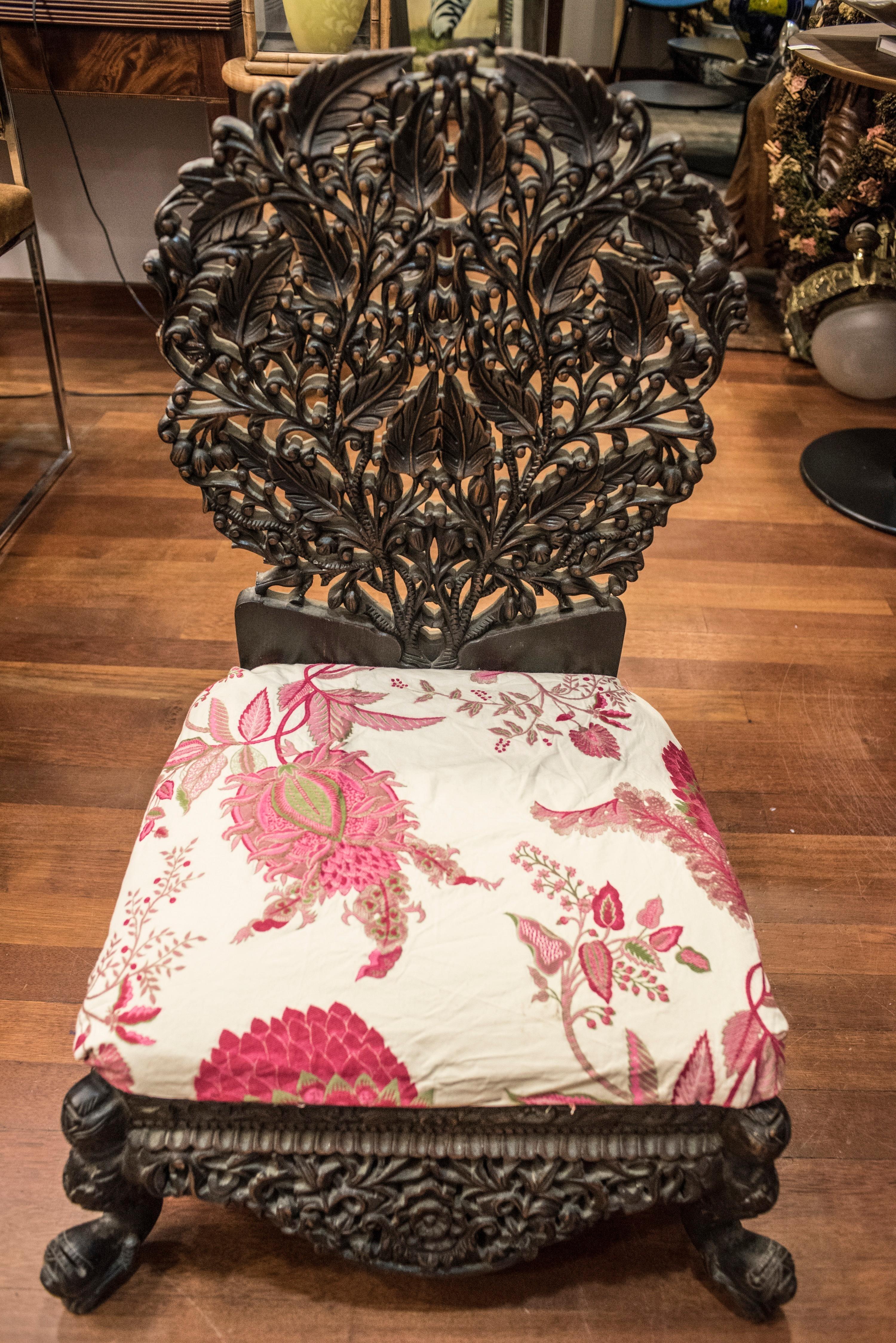 Mid-19th Century 19thcentury Anglo-Raj Indian Black Carved Floral Hardwood Child Chair 