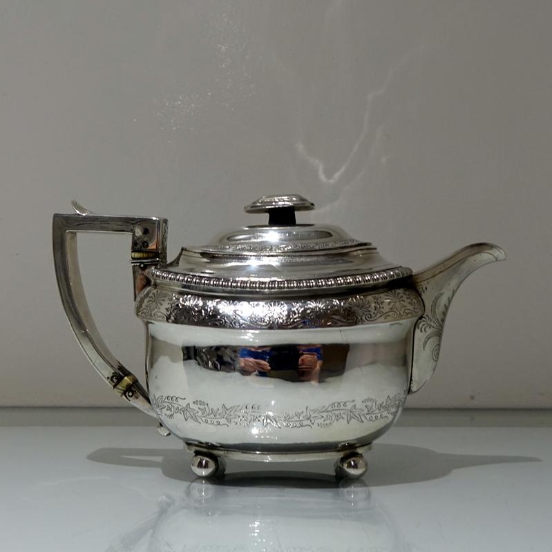 British 19th Century Antique George III Sterling Silver Four Piece Tea and Coffee Set For Sale