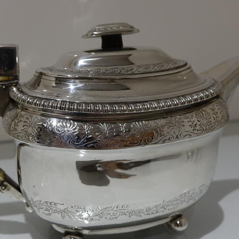 19th Century Antique George III Sterling Silver Four Piece Tea and Coffee Set For Sale 3