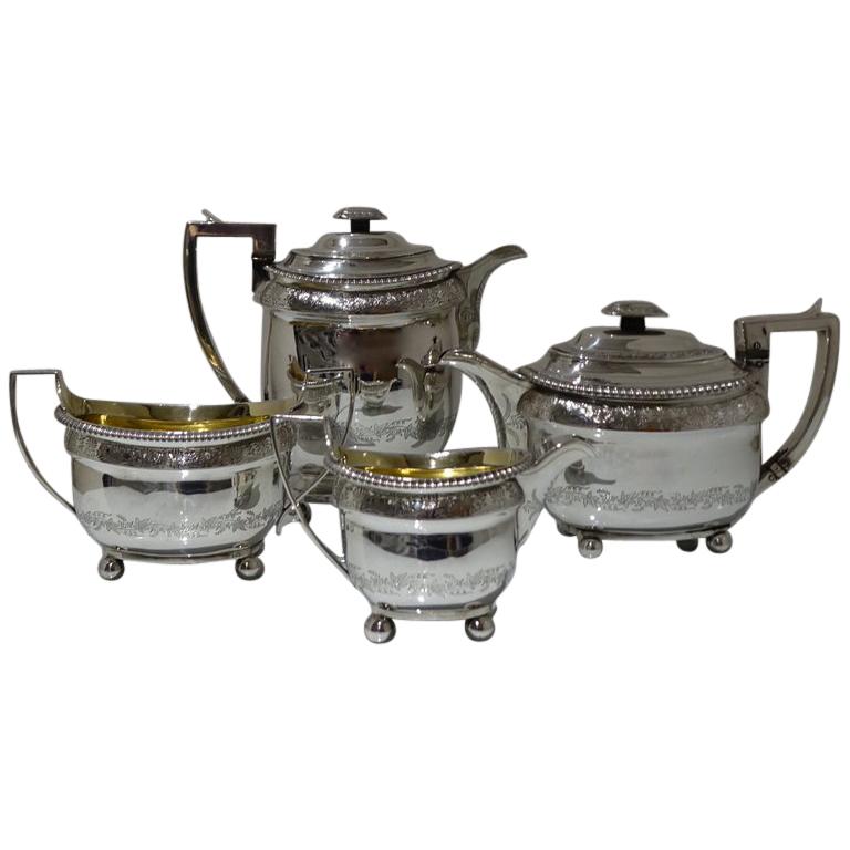 19th Century Antique George III Sterling Silver Four Piece Tea and Coffee Set For Sale