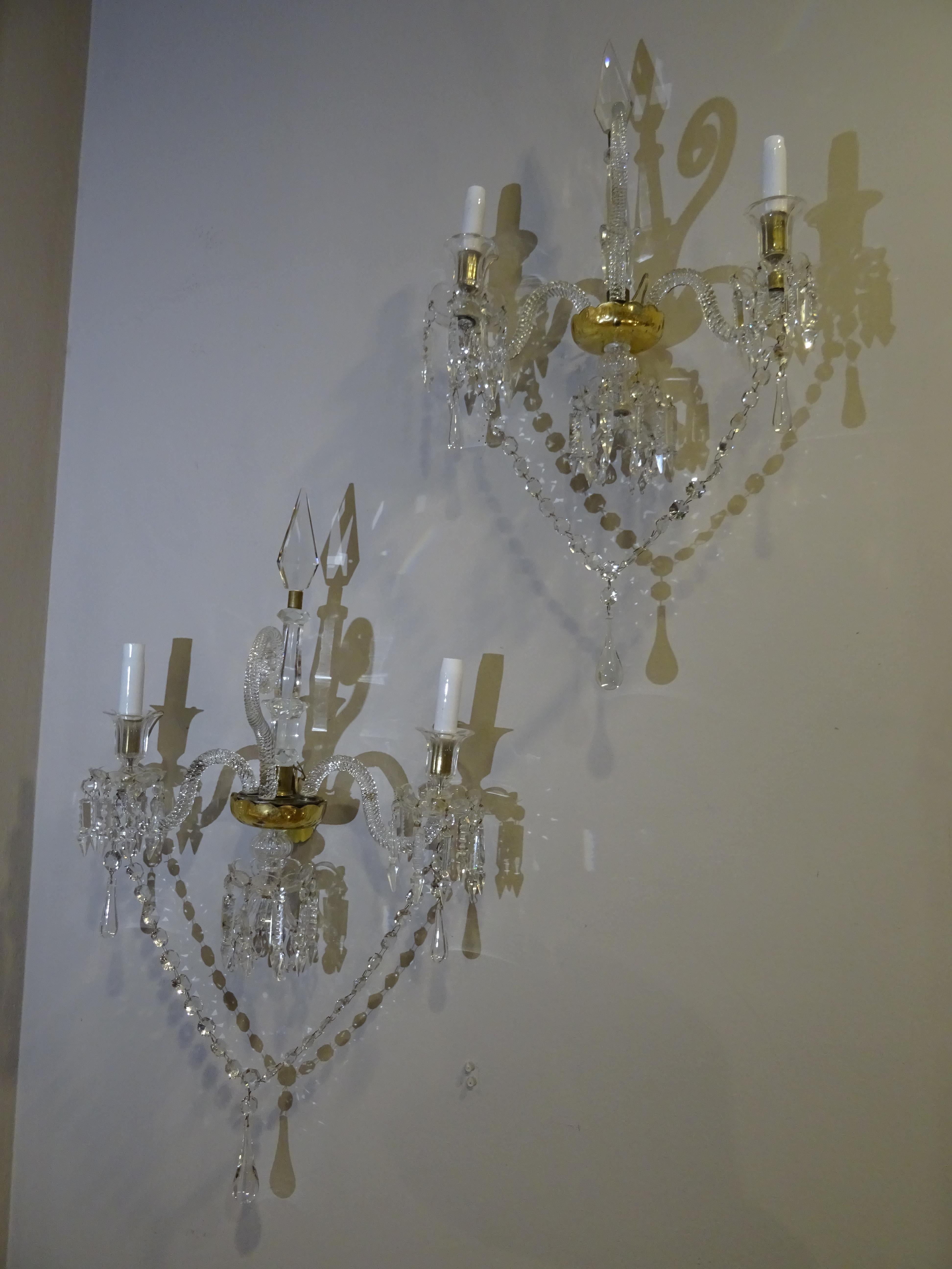 19th Century Baccarat French White Glass Couple of Luis XV Style Sconces 4