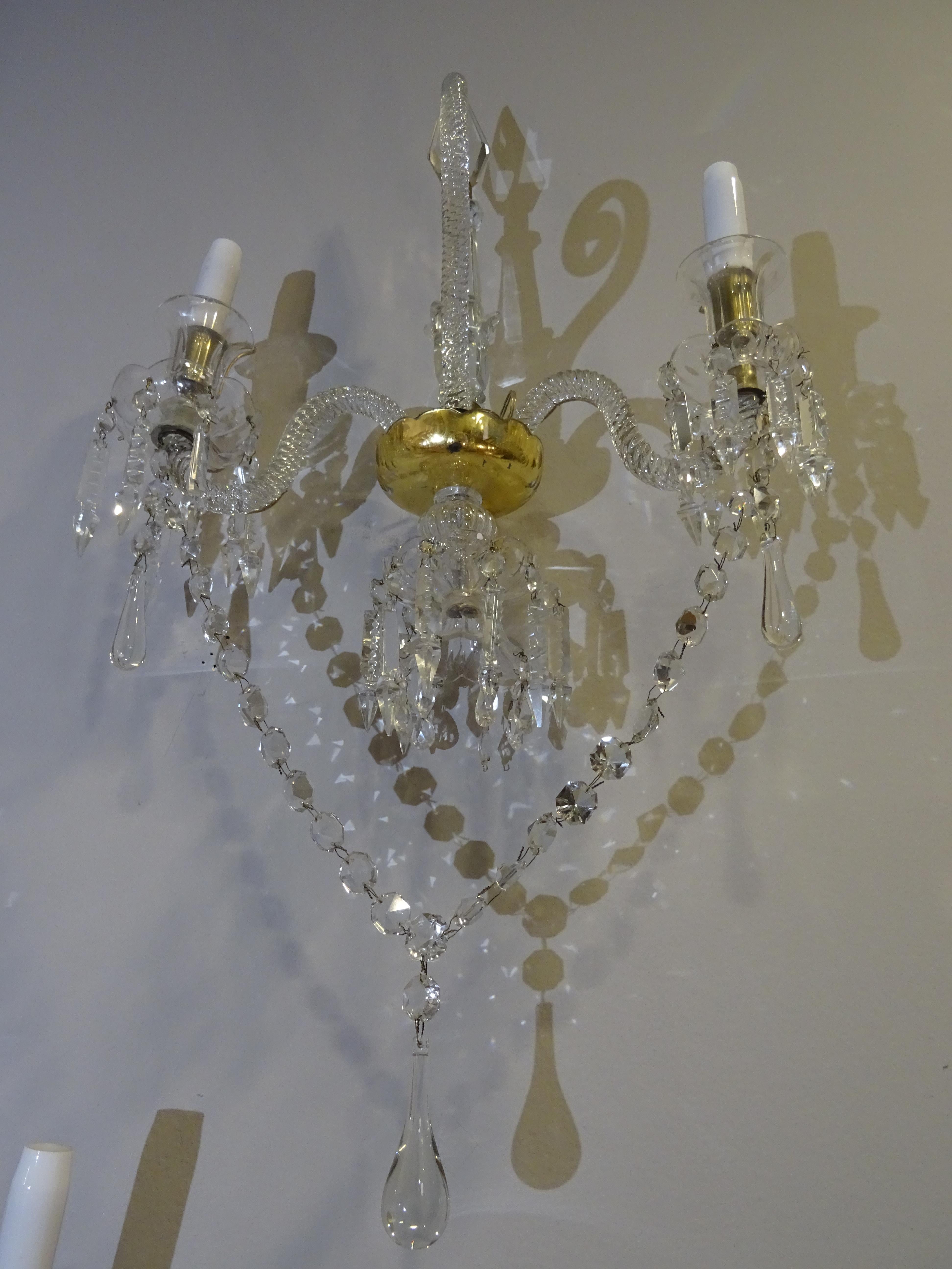 19th Century Baccarat French White Glass Couple of Luis XV Style Sconces 5