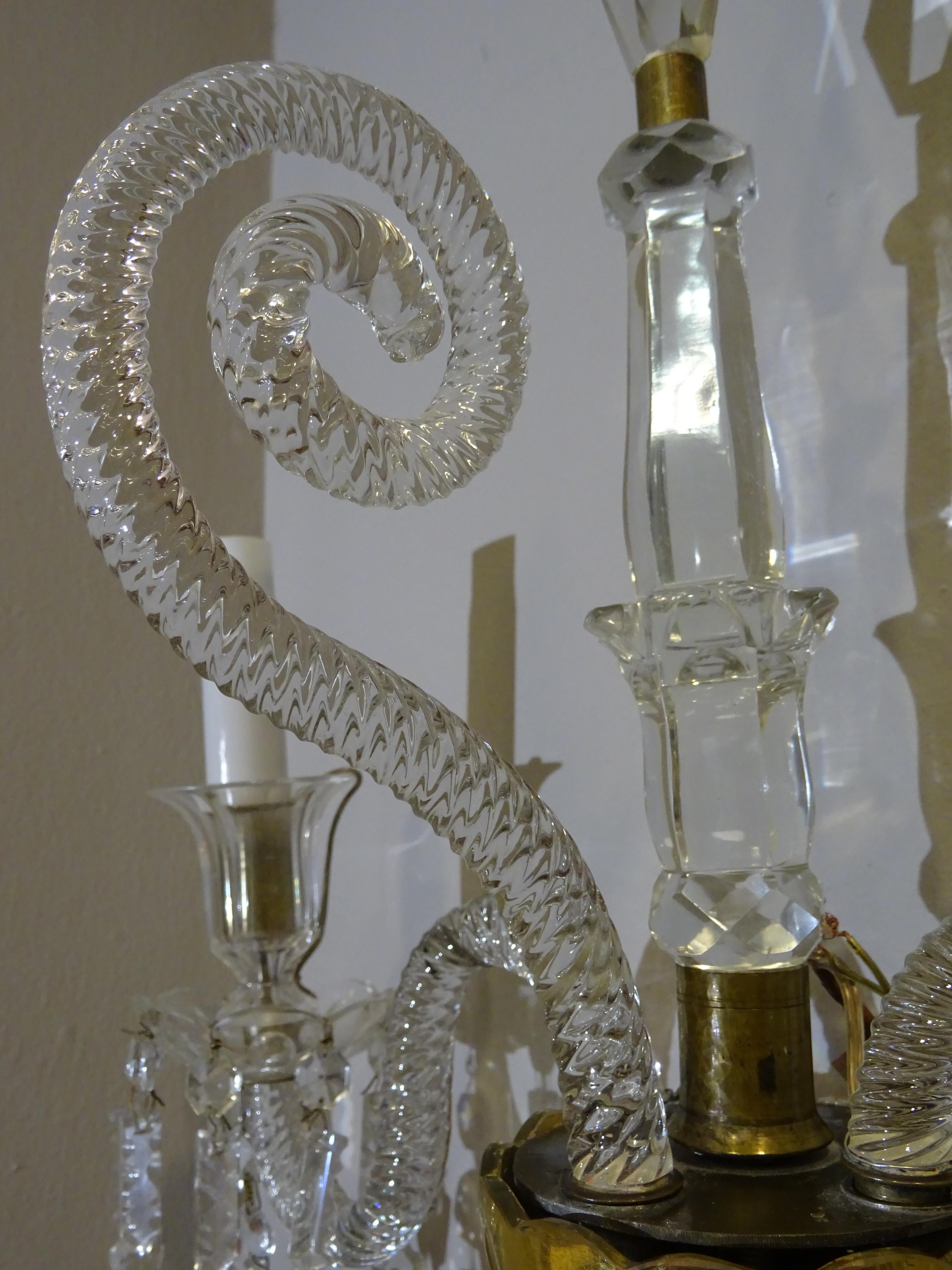 19th Century Baccarat French White Glass Couple of Luis XV Style Sconces 7