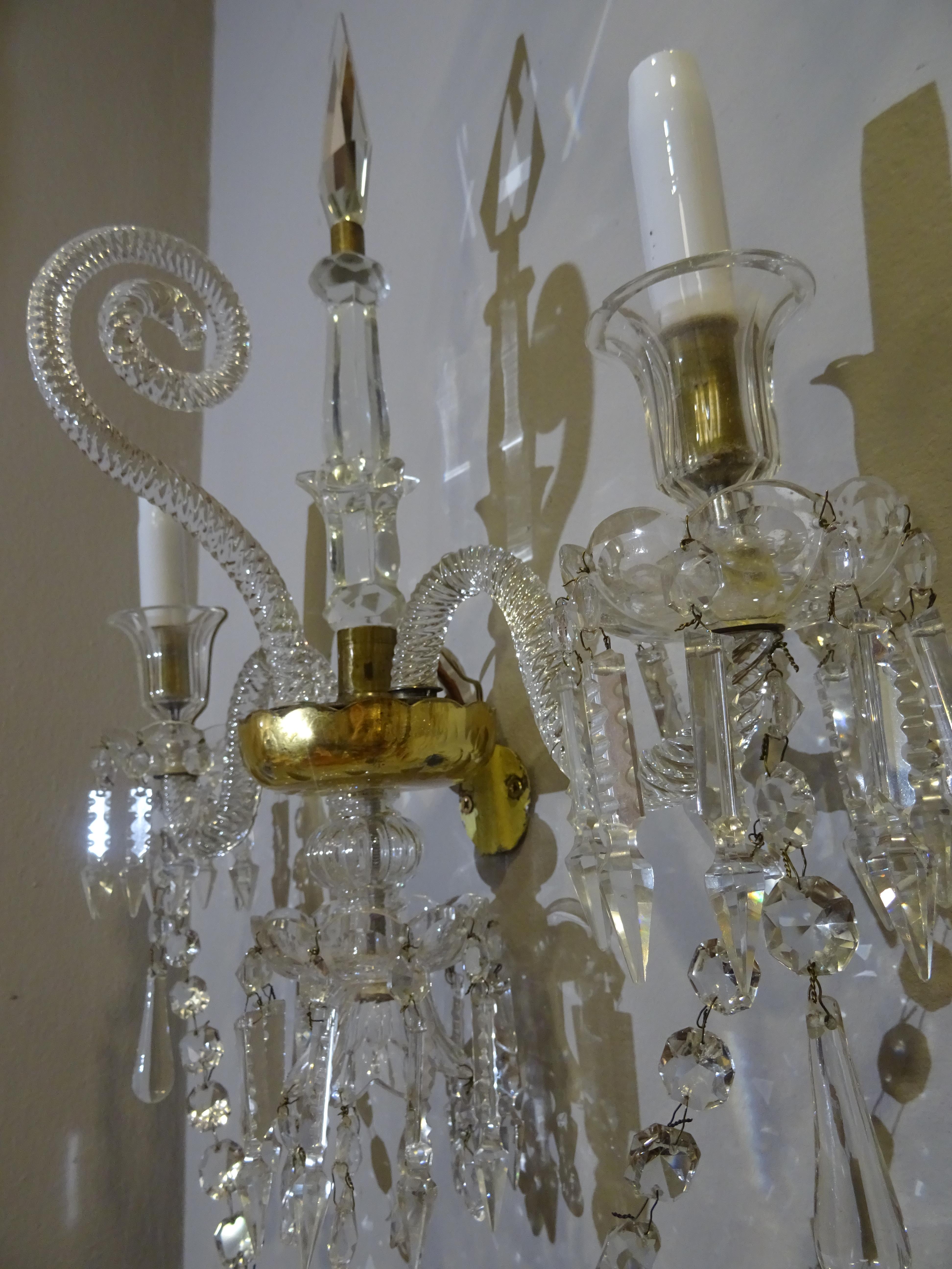 19th Century Baccarat French White Glass Couple of Luis XV Style Sconces 8