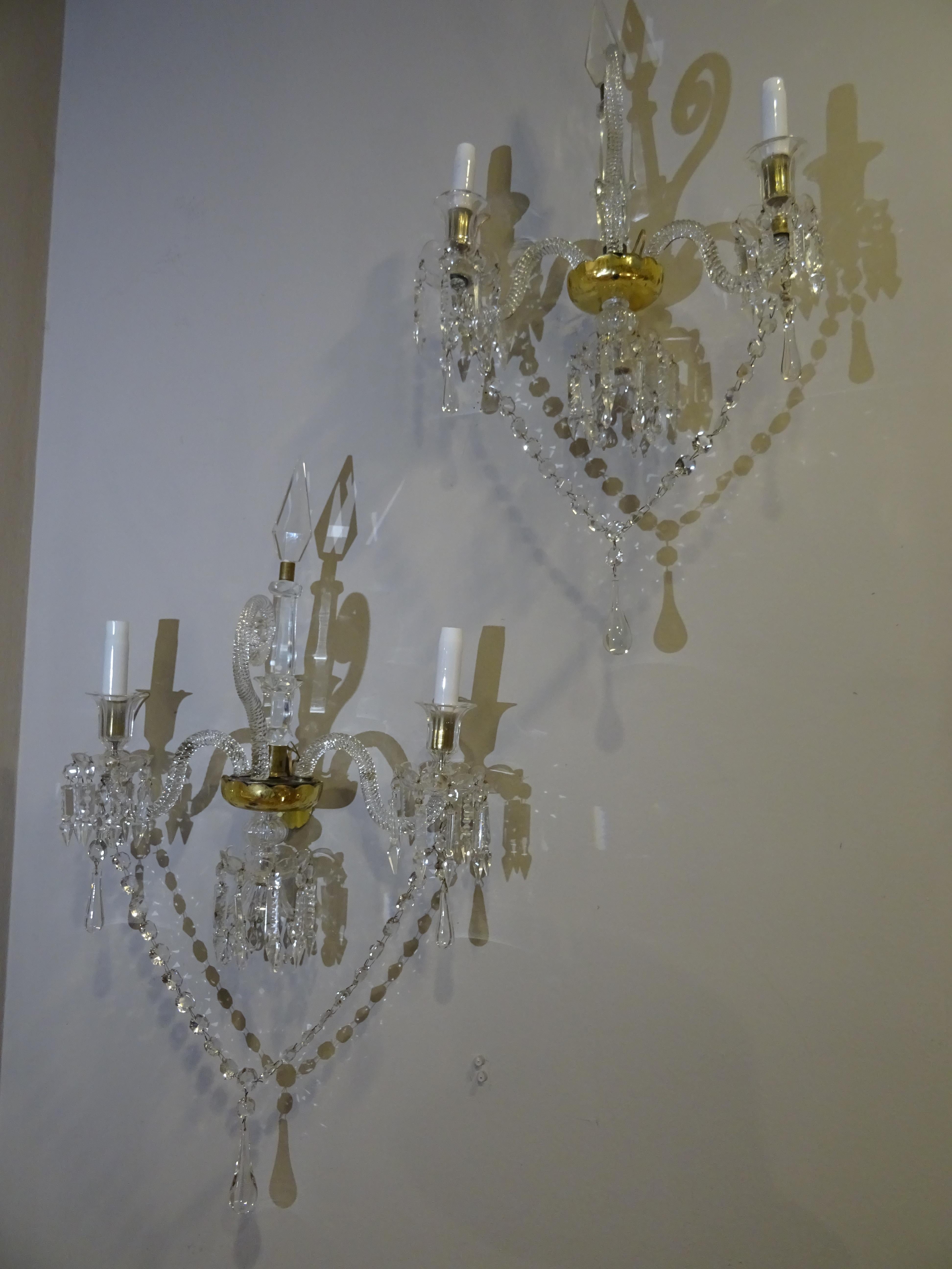 19th Century Baccarat French White Glass Couple of Luis XV Style Sconces 10