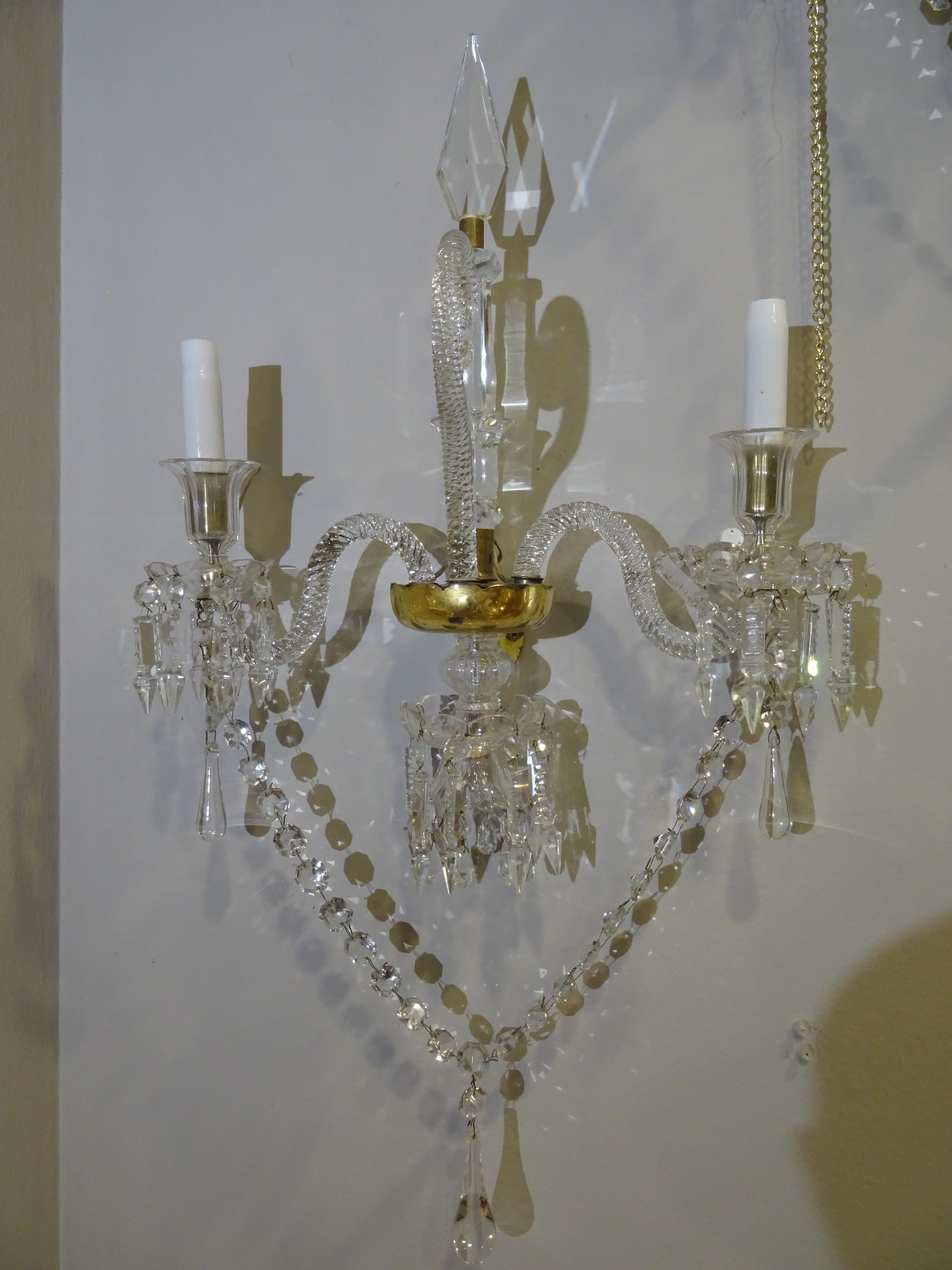 Hand-Crafted 19th Century Baccarat French White Glass Couple of Luis XV Style Sconces