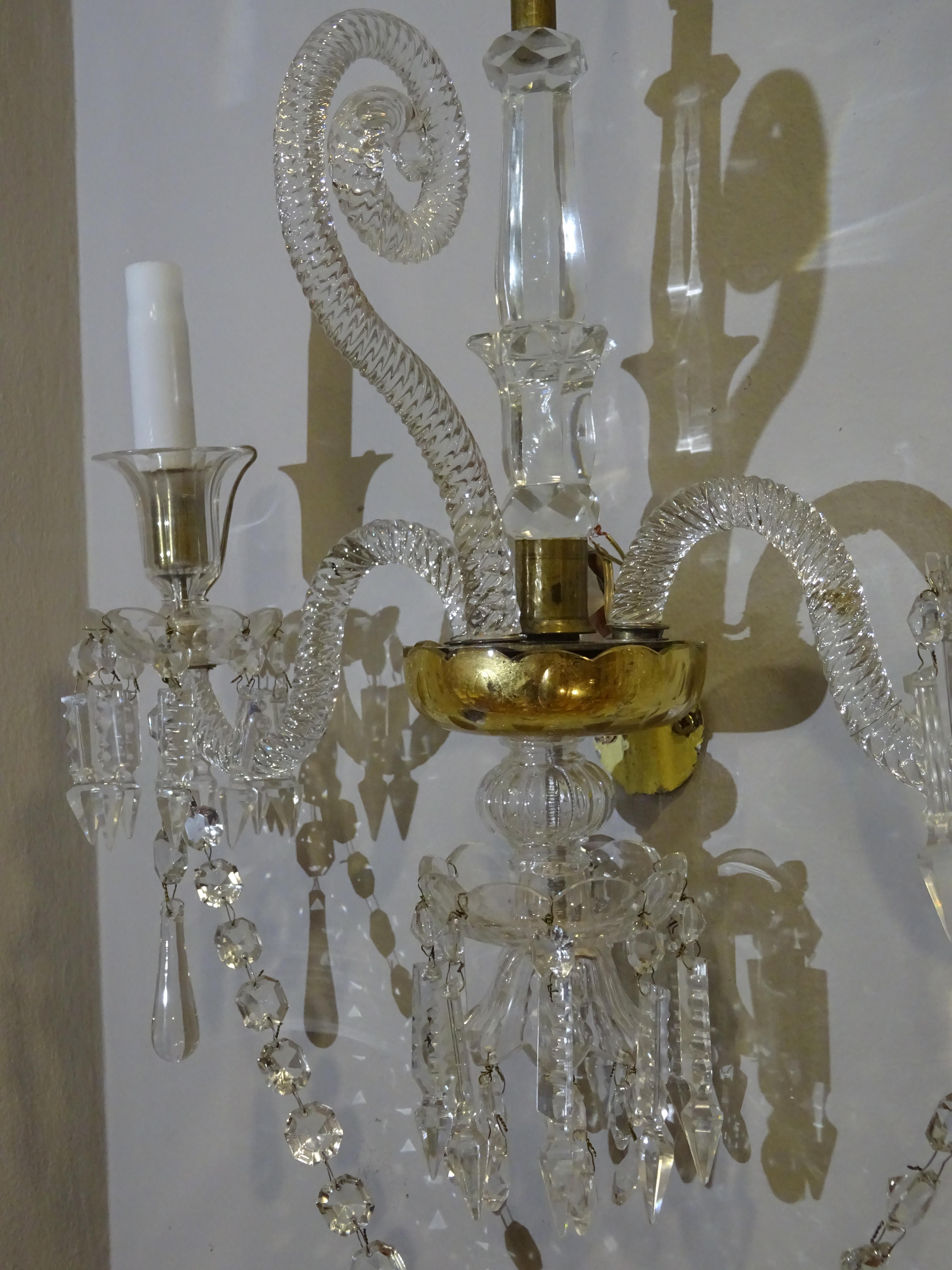 19th Century Baccarat French White Glass Couple of Luis XV Style Sconces In Good Condition In Valladolid, ES