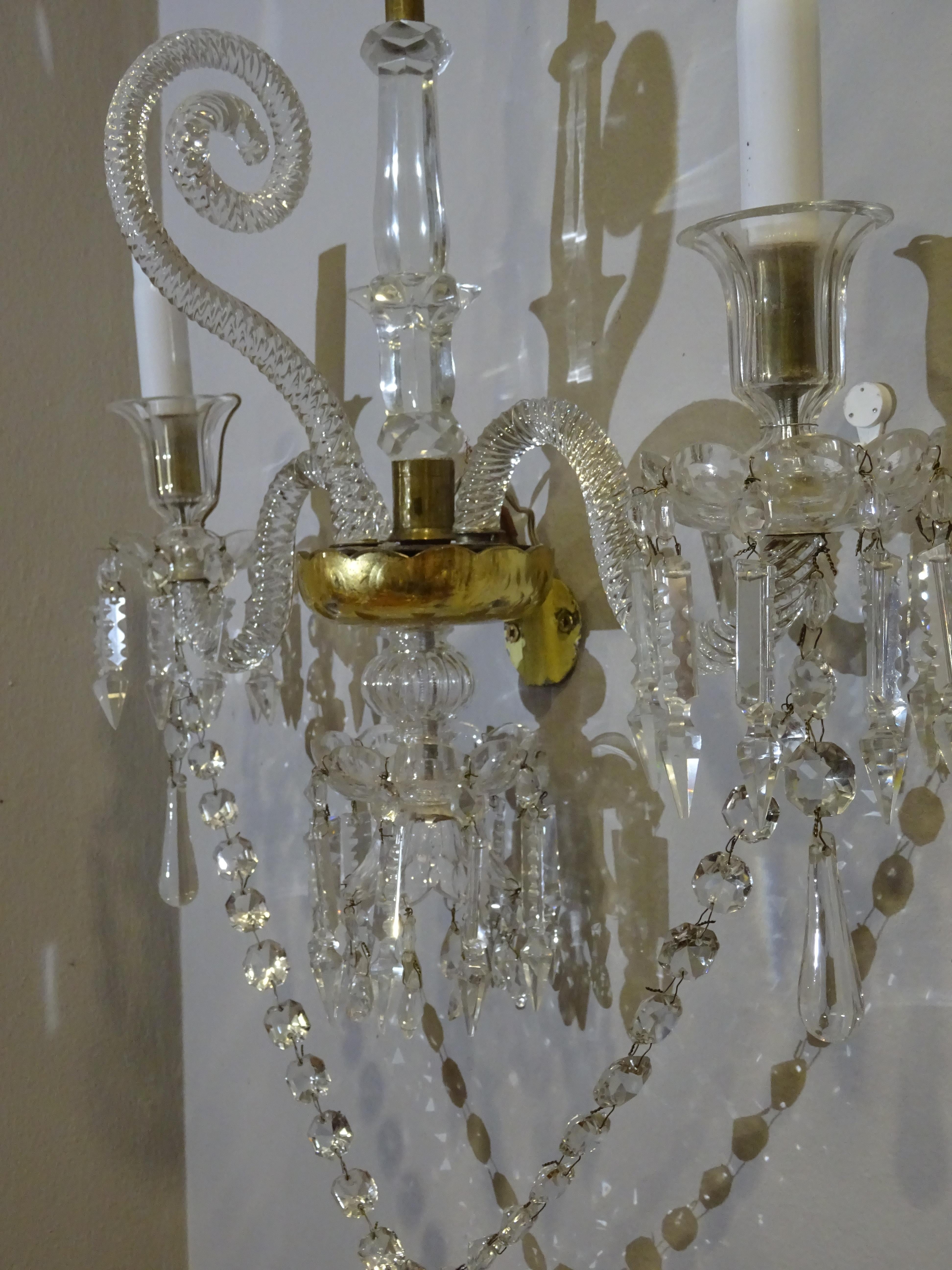 Late 19th Century 19th Century Baccarat French White Glass Couple of Luis XV Style Sconces
