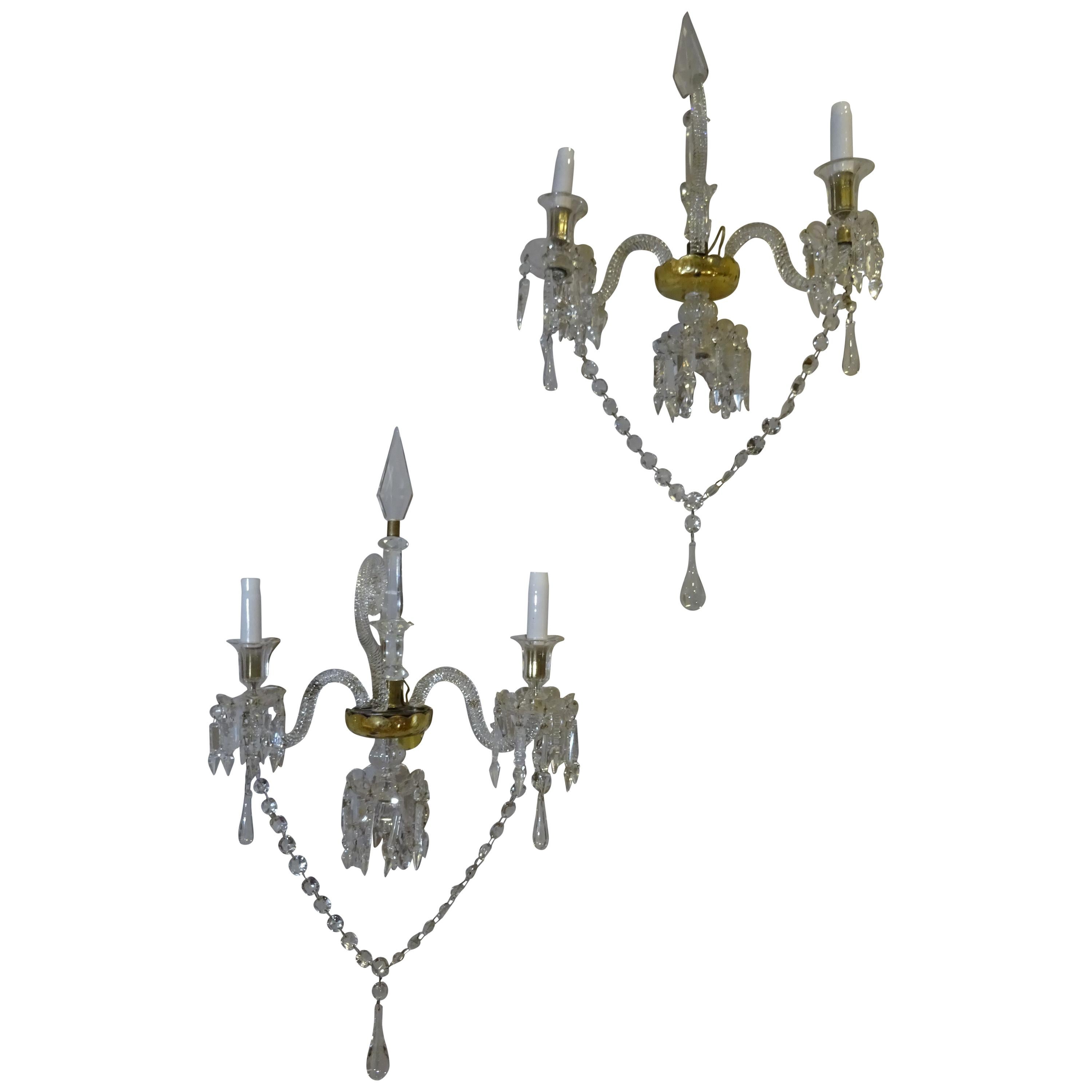 19th Century Baccarat French White Glass Couple of Luis XV Style Sconces