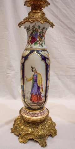 19th Century Cobaltblue Samson Porcelain Vases Made Oil Lamps, Ormolu Bronzes
