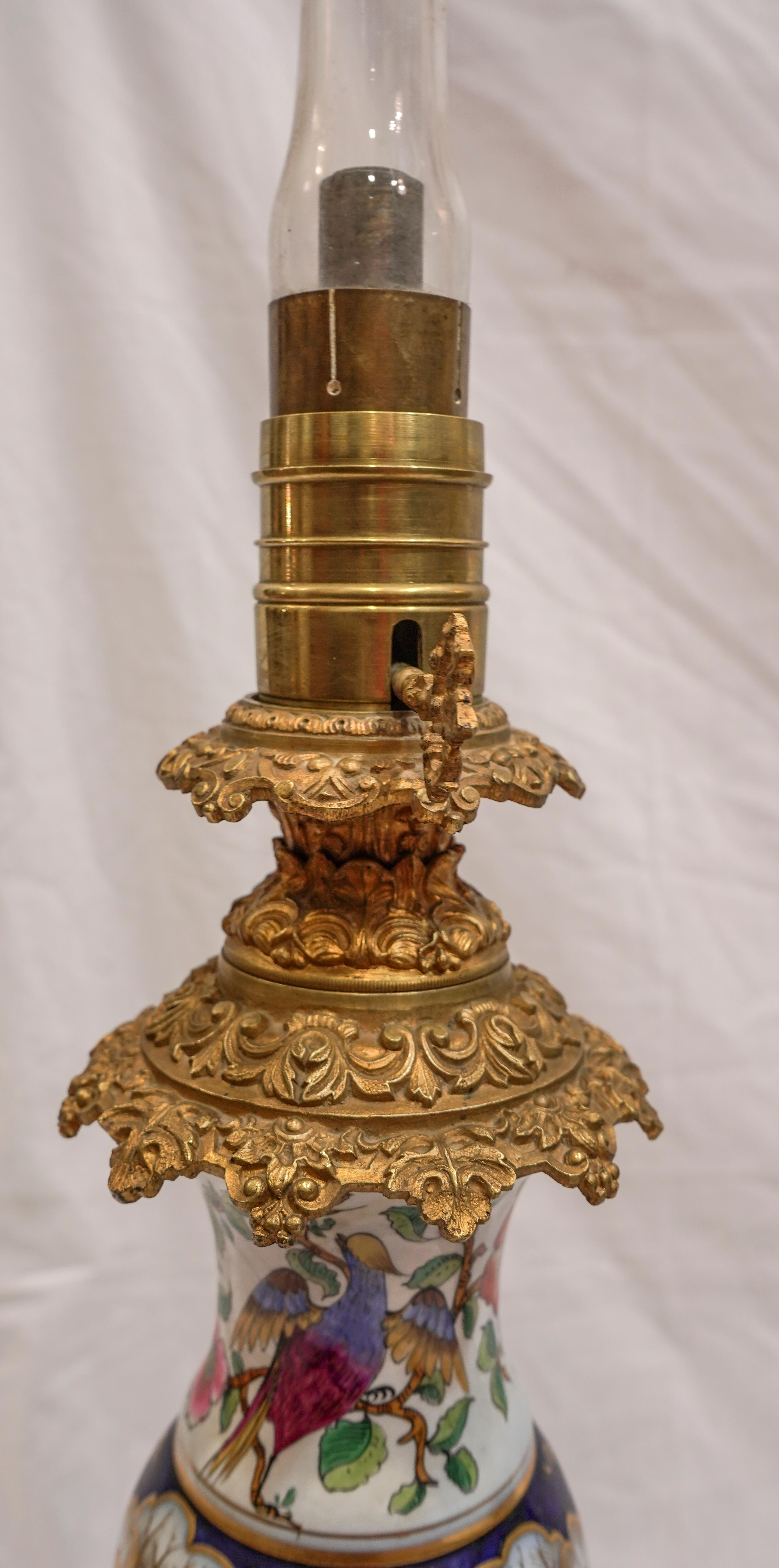 Napoleon III 19th Century Cobaltblue Samson Porcelain Vases Made Oil Lamps, Ormolu Bronzes
