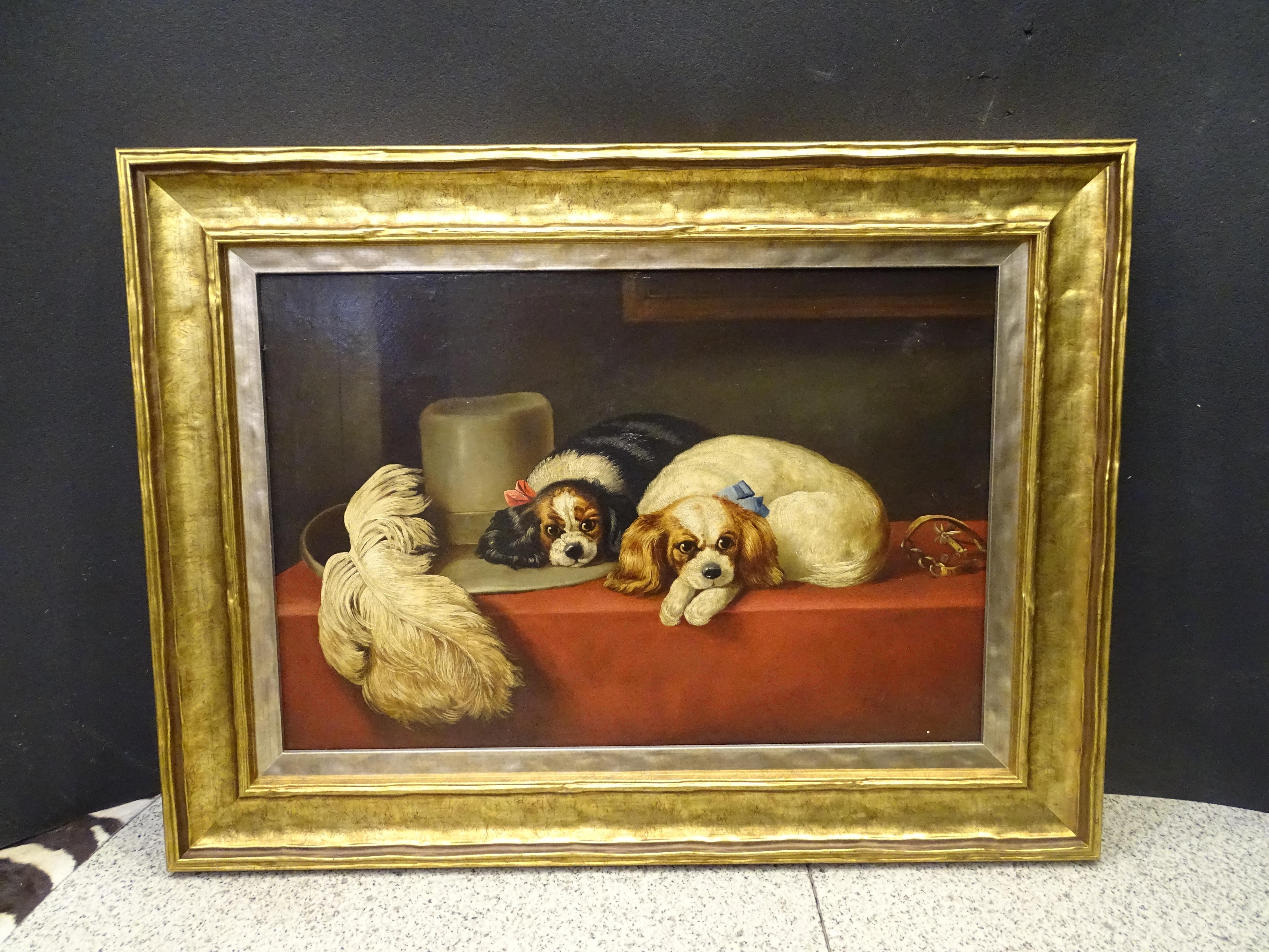 Late Victorian 19th Century English Dogs Painting, Cavalier King Dog