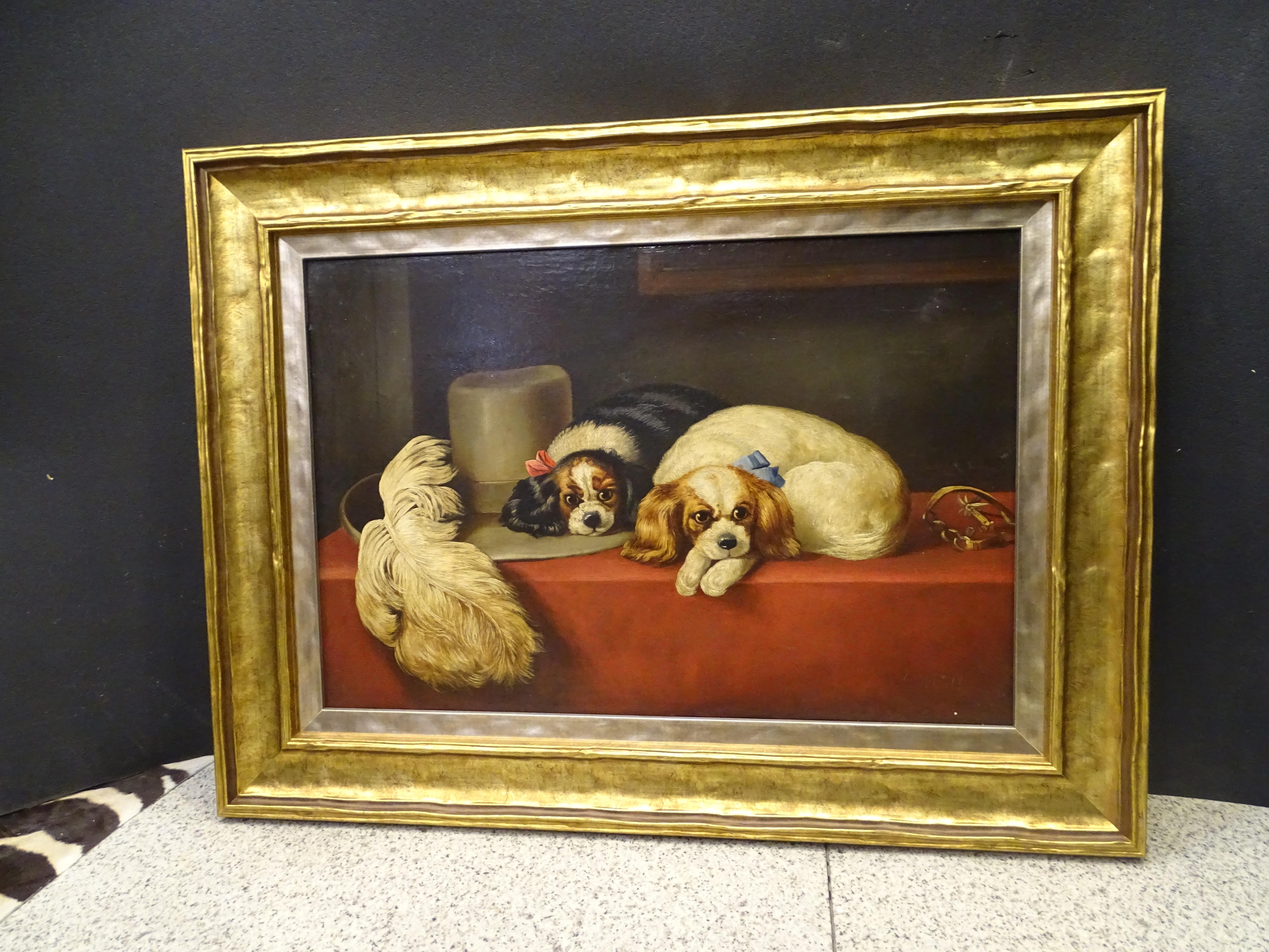 European 19th Century English Dogs Painting, Cavalier King Dog