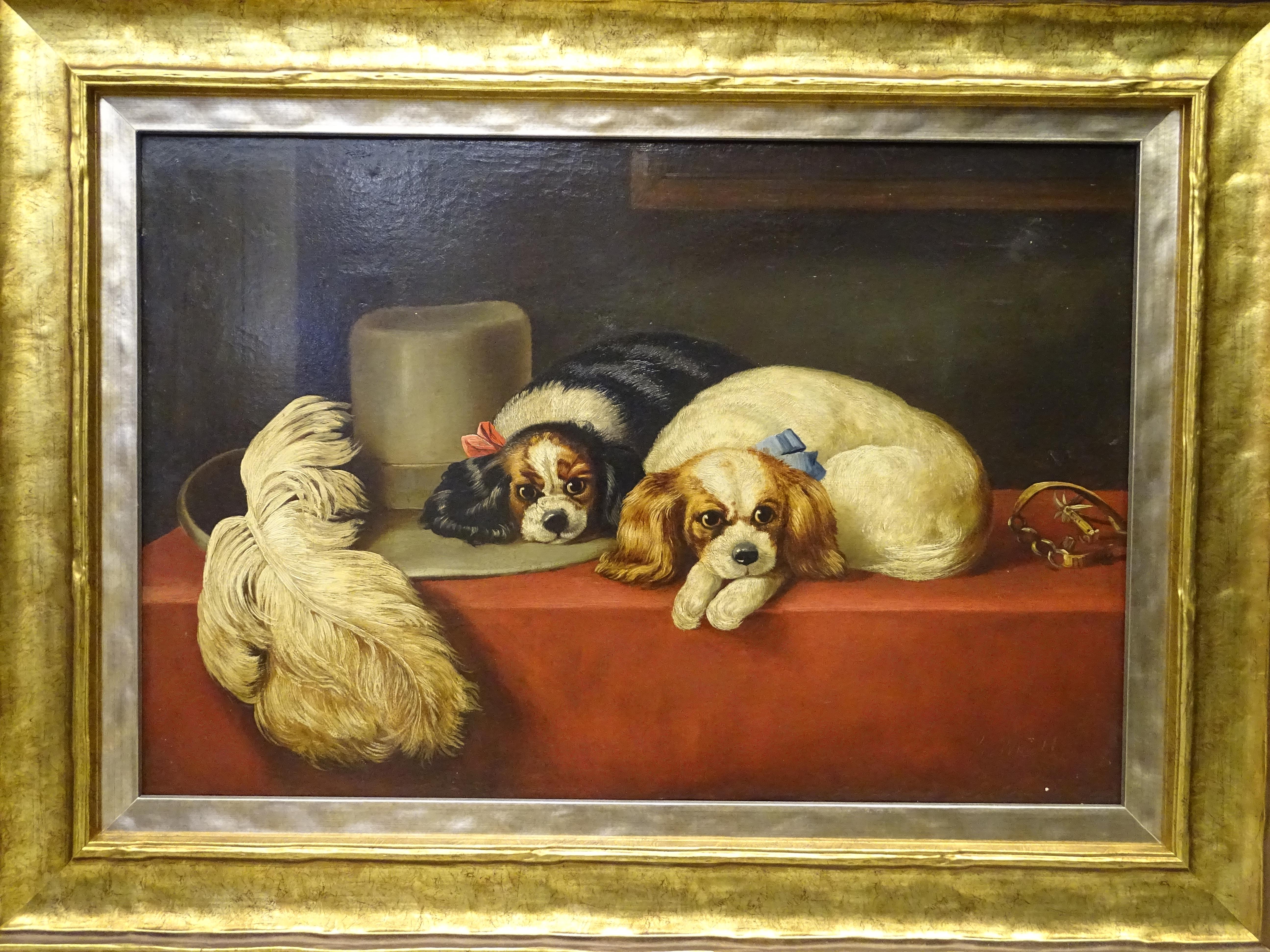 Hand-Painted 19th Century English Dogs Painting, Cavalier King Dog