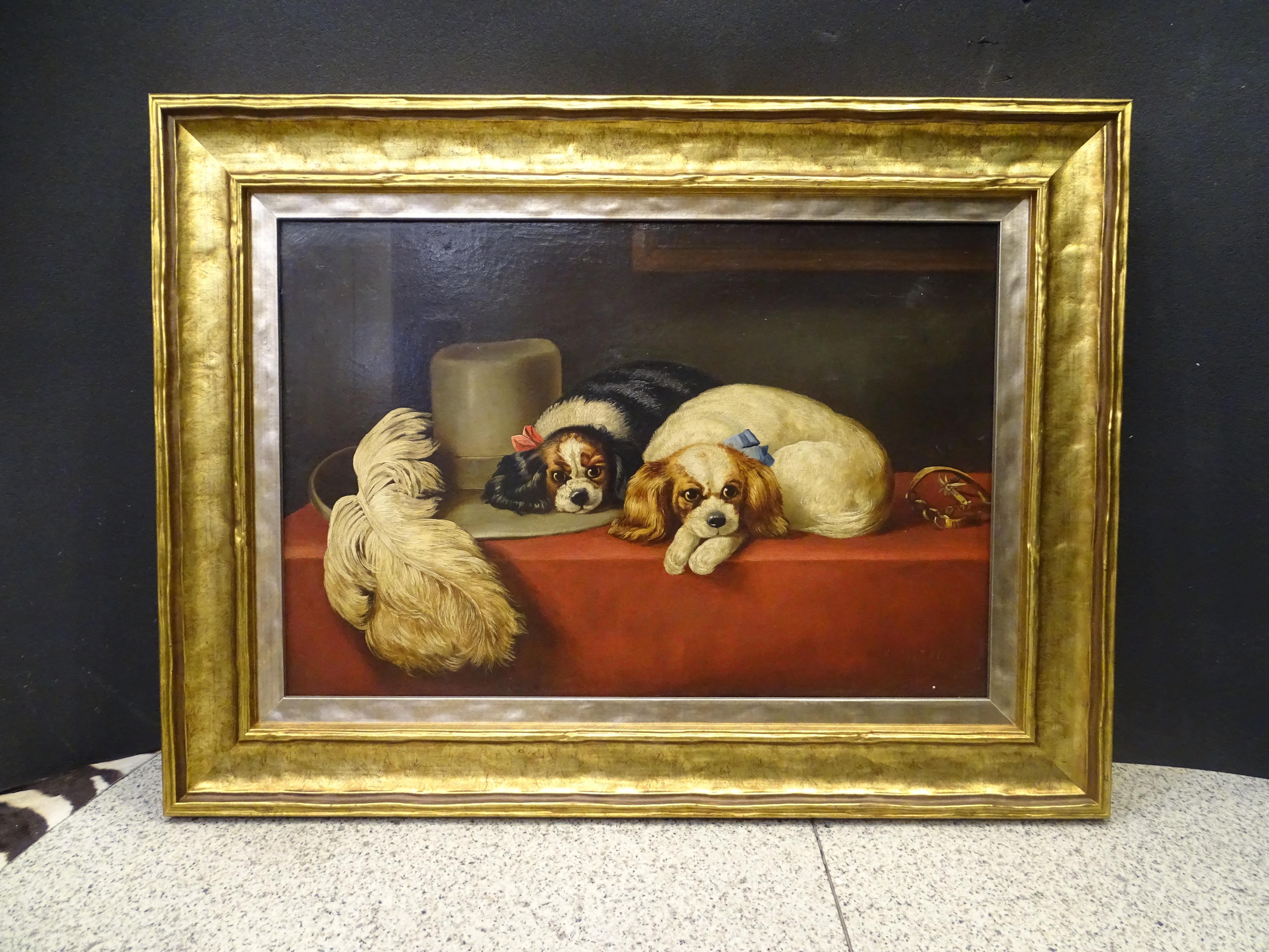 19th Century English Dogs Painting, Cavalier King Dog In Good Condition In Valladolid, ES