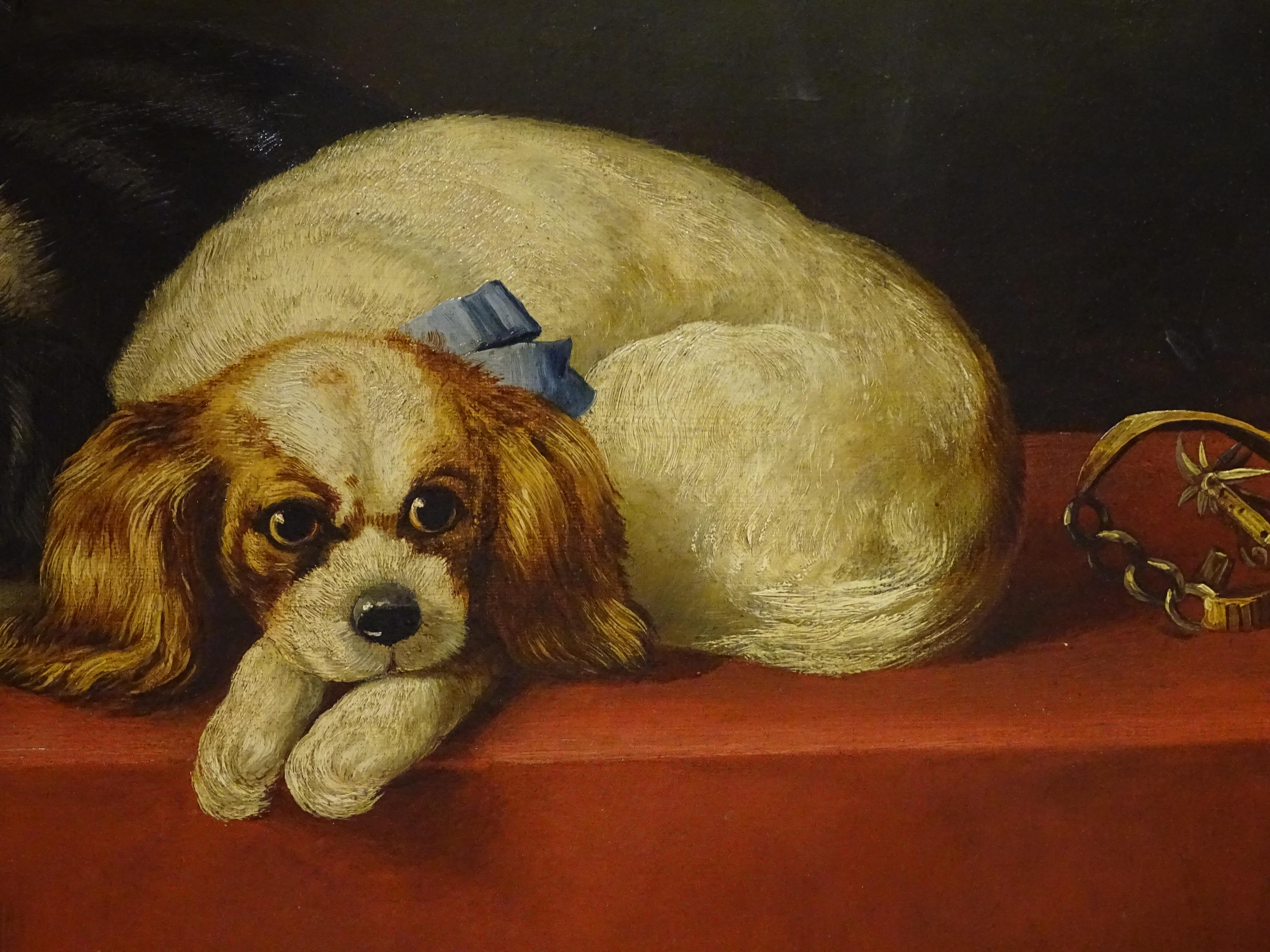 Canvas 19th Century English Dogs Painting, Cavalier King Dog
