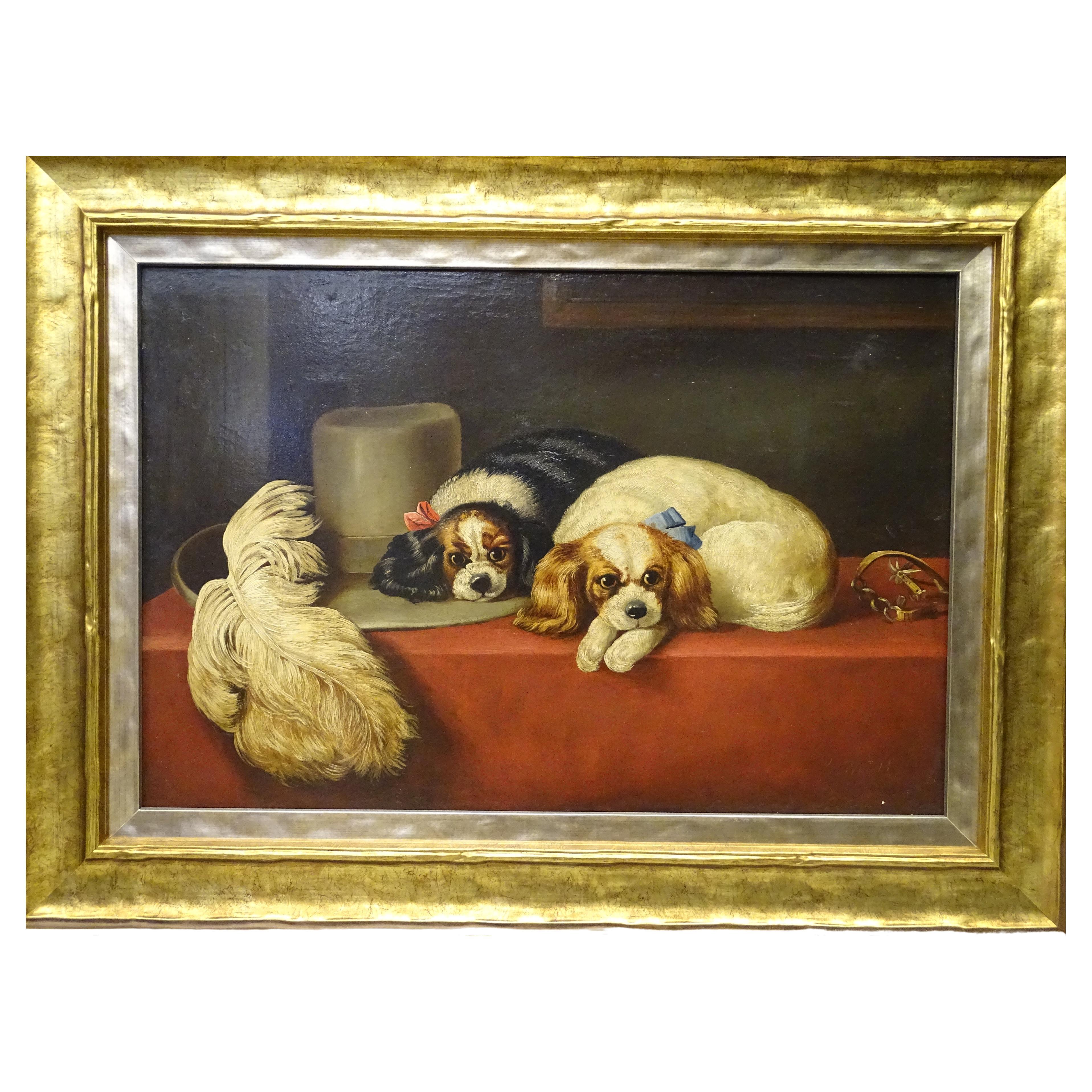 19th Century English Dogs Painting, Cavalier King Dog