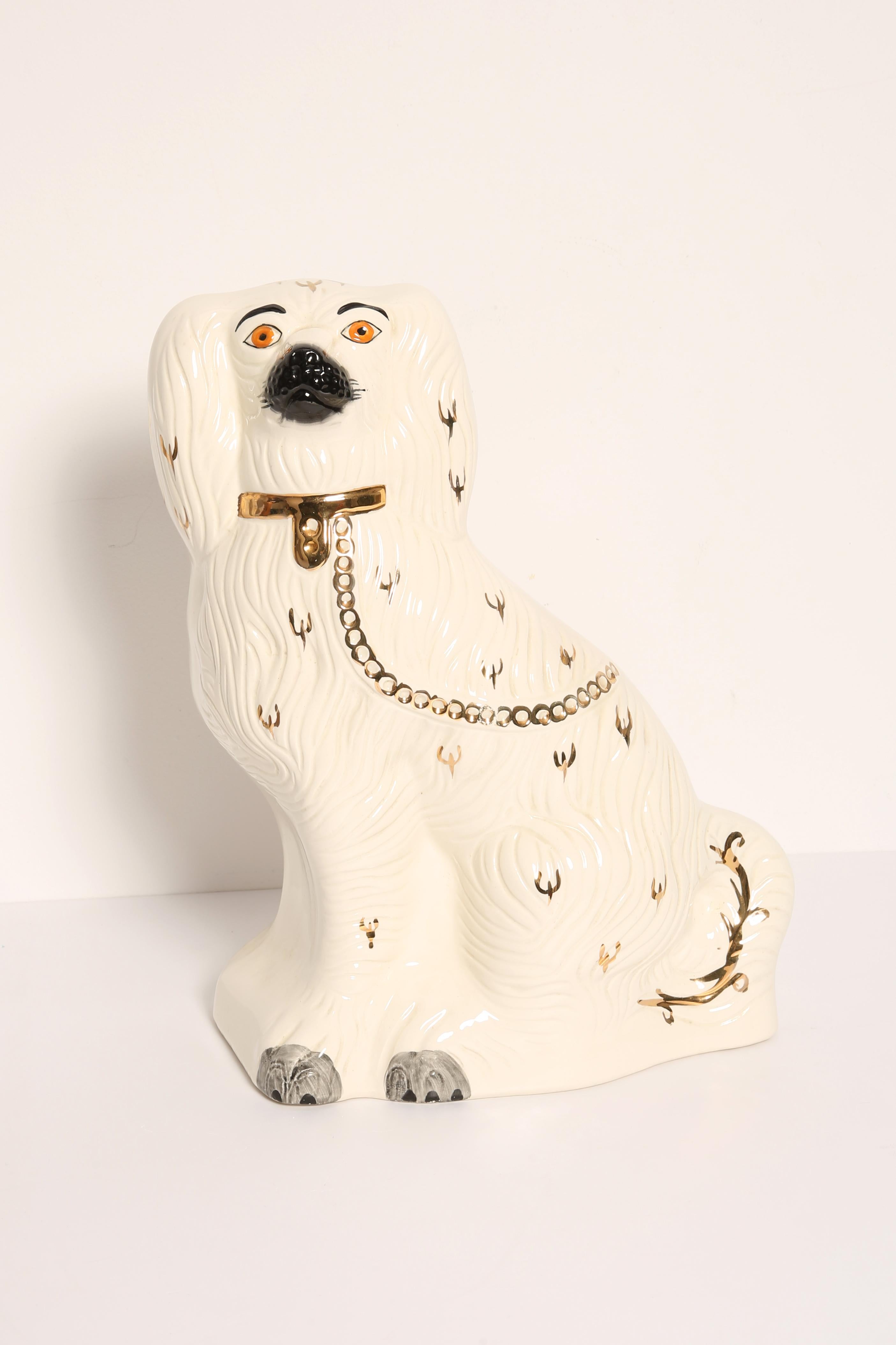 Painted ceramic, good original vintage condition. Beautiful and unique decorative sculpture. Yorkshire Dog Sculpture was produced in Staffordshire, England in 1960s.