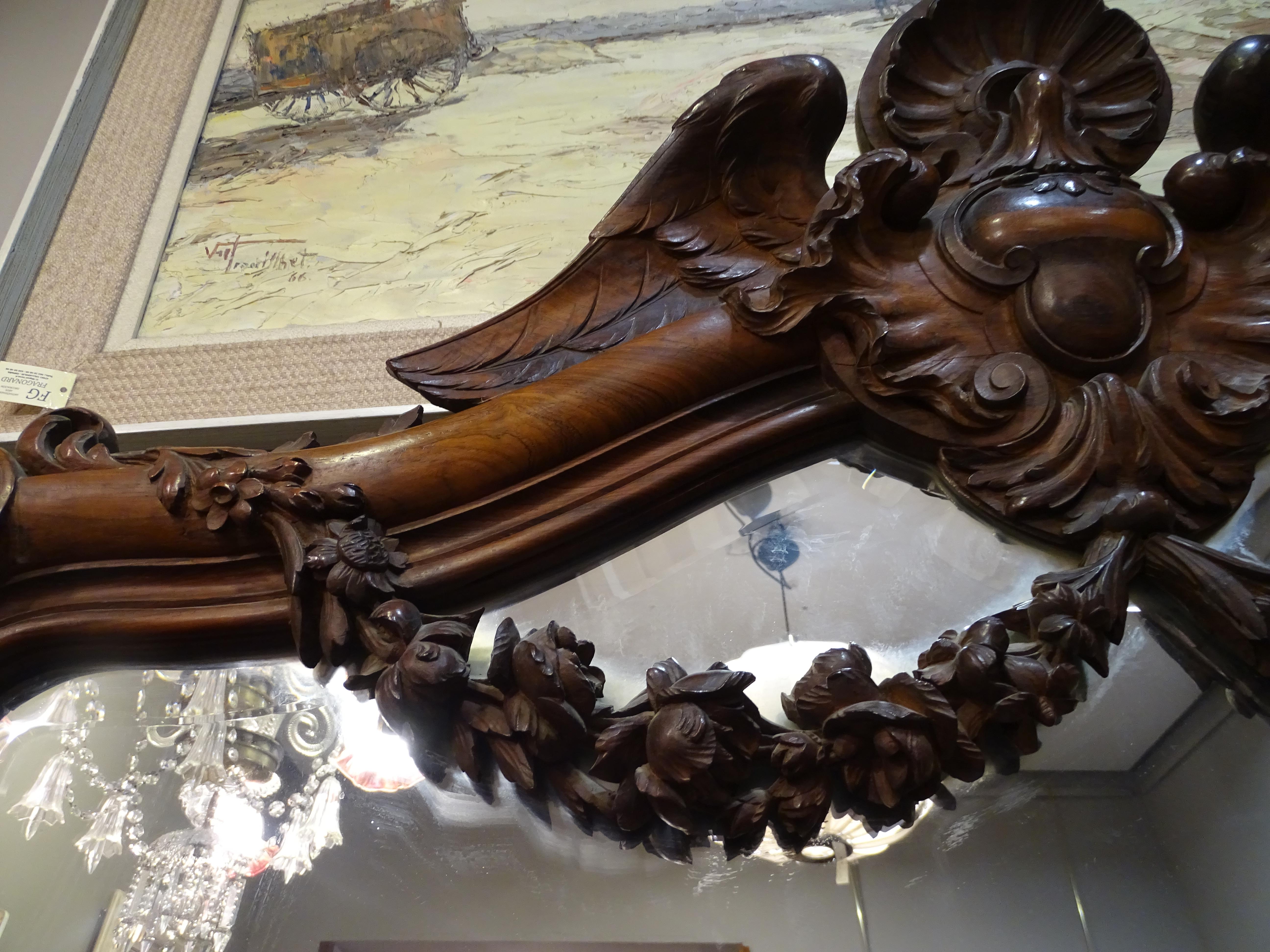 Walnut 19th Century French Carved Wood with Flowers Garland