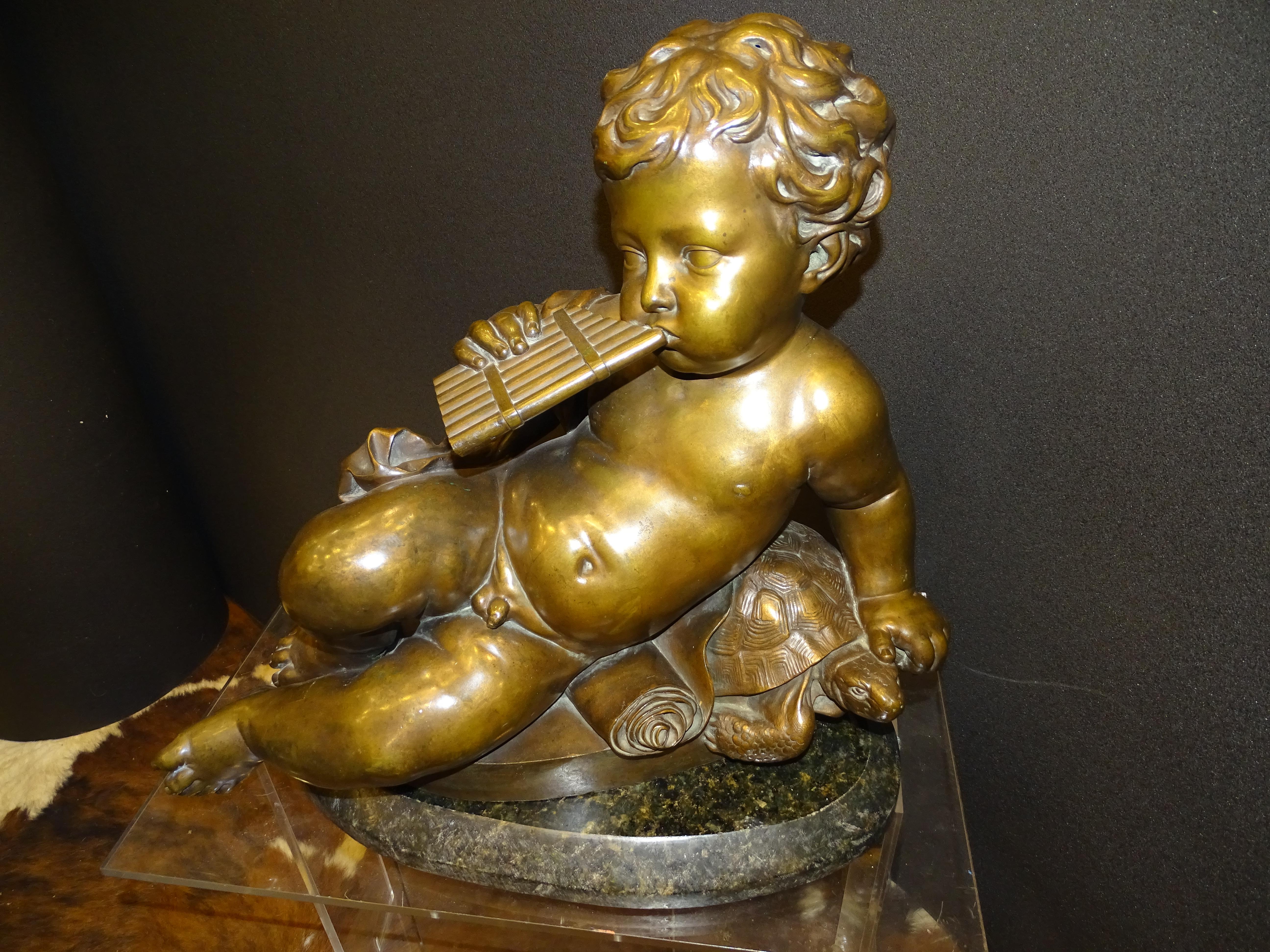 19th Century French Sculpture Bronze, Putti with Turttle 11