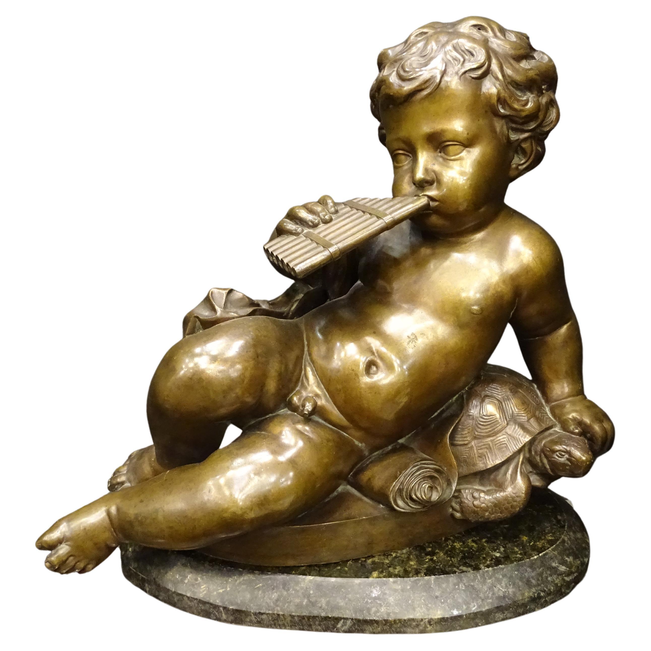 19th Century French Sculpture Bronze, Putti with Turttle