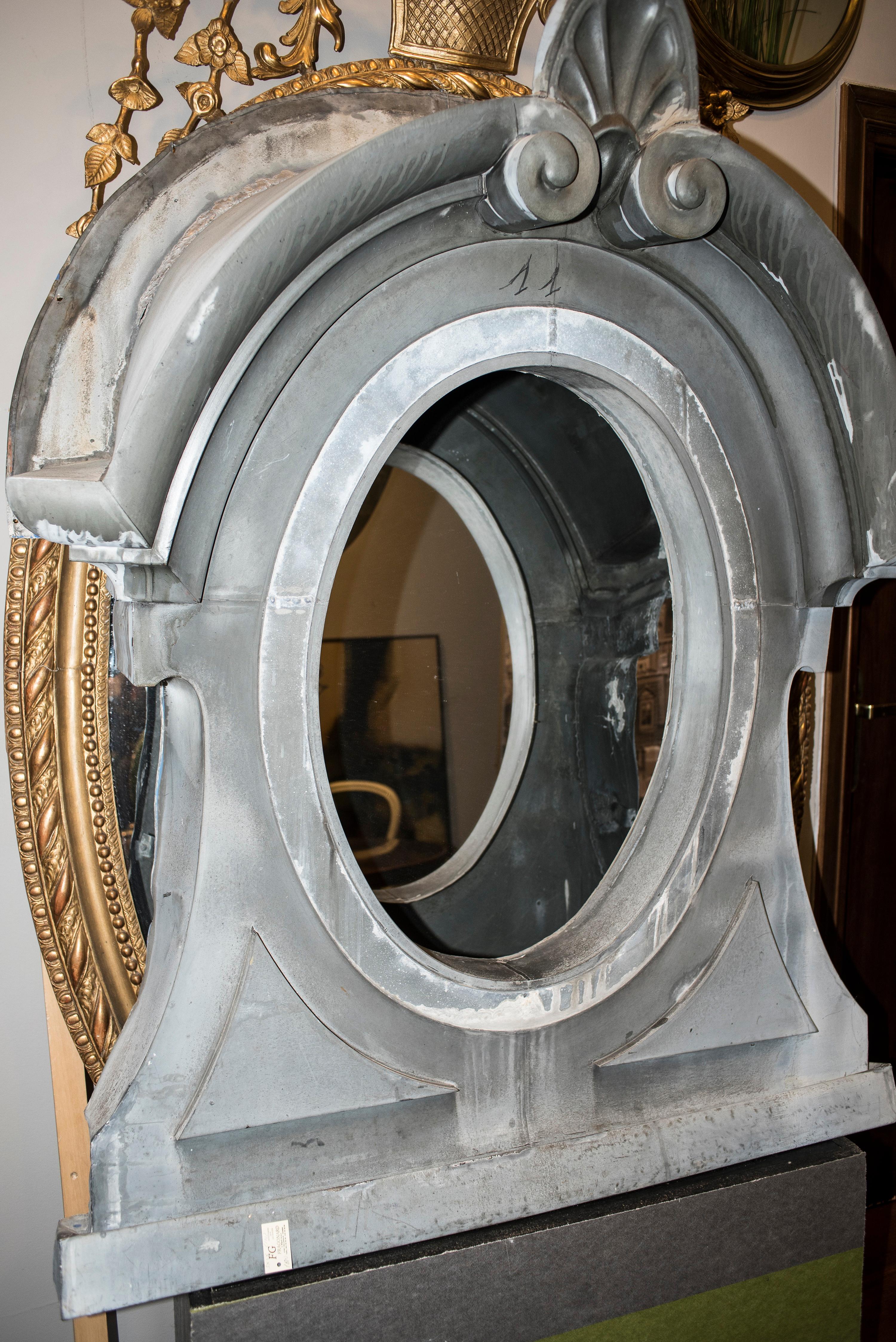 19th Mirror, Architecturalelement, Zinc, Grey Oeil De Boeuf or Mansard 4