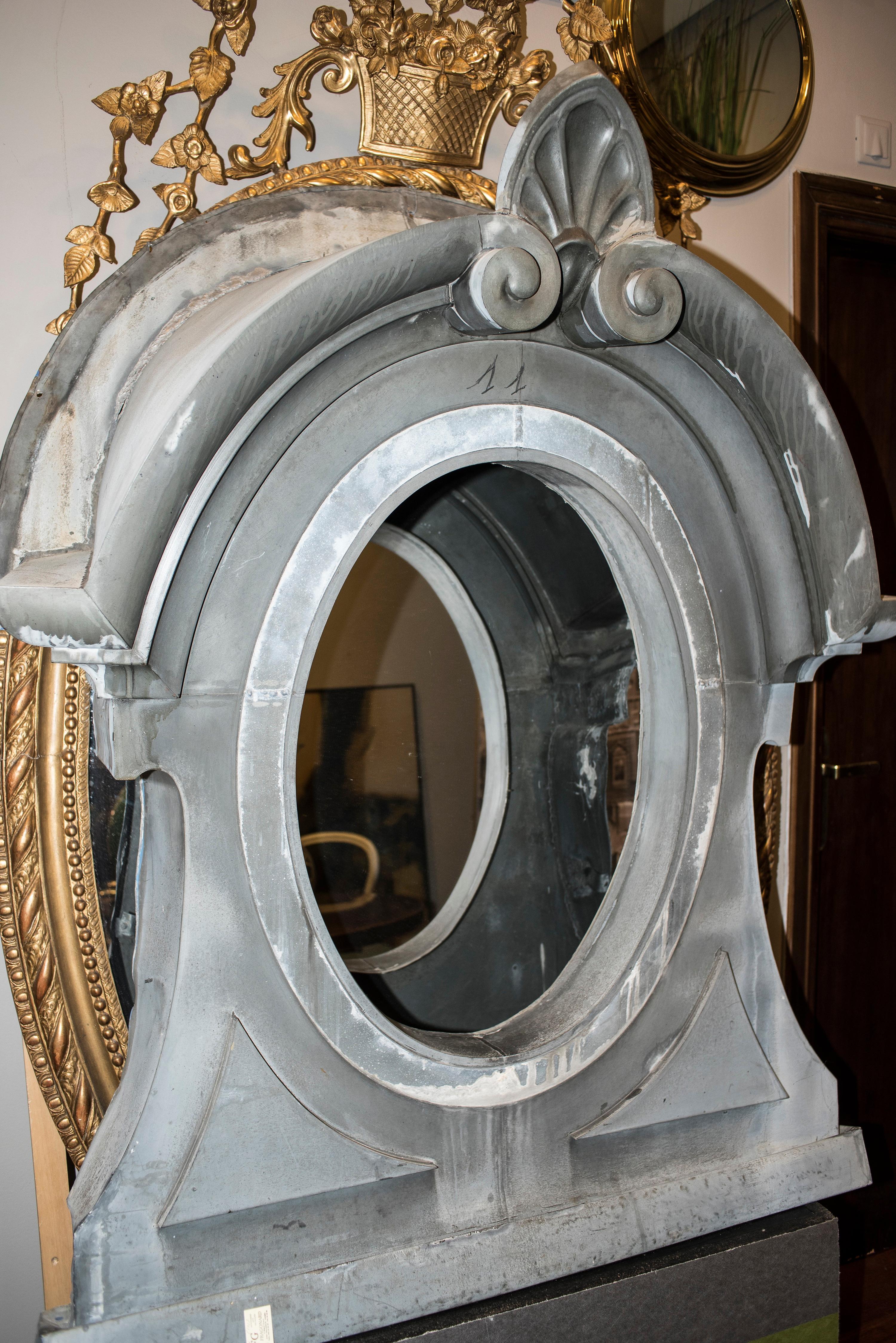 19th Mirror, Architecturalelement, Zinc, Grey Oeil De Boeuf or Mansard 5