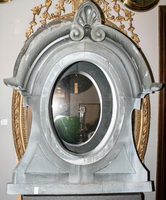 19th Mirror, Architecturalelement, Zinc, Grey Oeil De Boeuf or Mansard