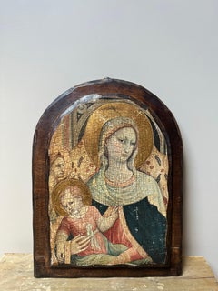 Icona devozionale in stile italiano del XIX secolo raffigurante la Madonna con il Bambino  In legno dipinto a mano