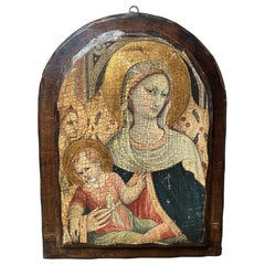 Icône de dévotion représentant la Vierge à l'Enfant, de style italien, du XIXe siècle  En bois peint à la main