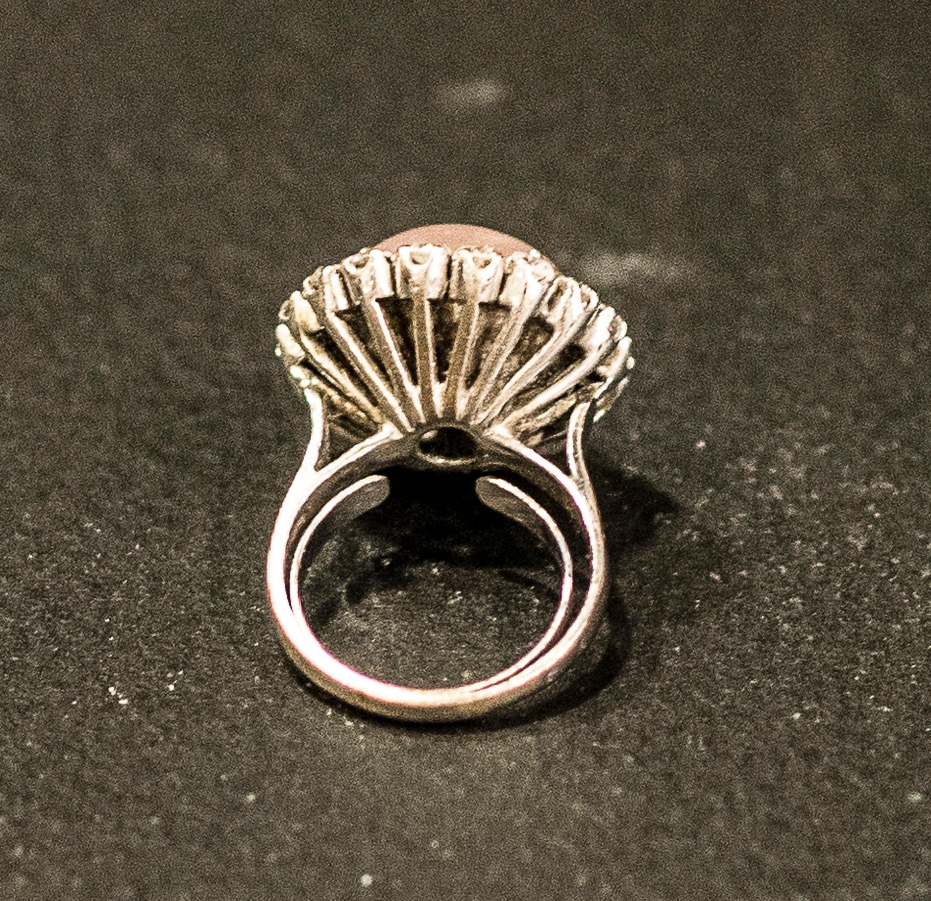 19th Century Pink Quartz-Diamonds Gold French Ring, circa 1880 4