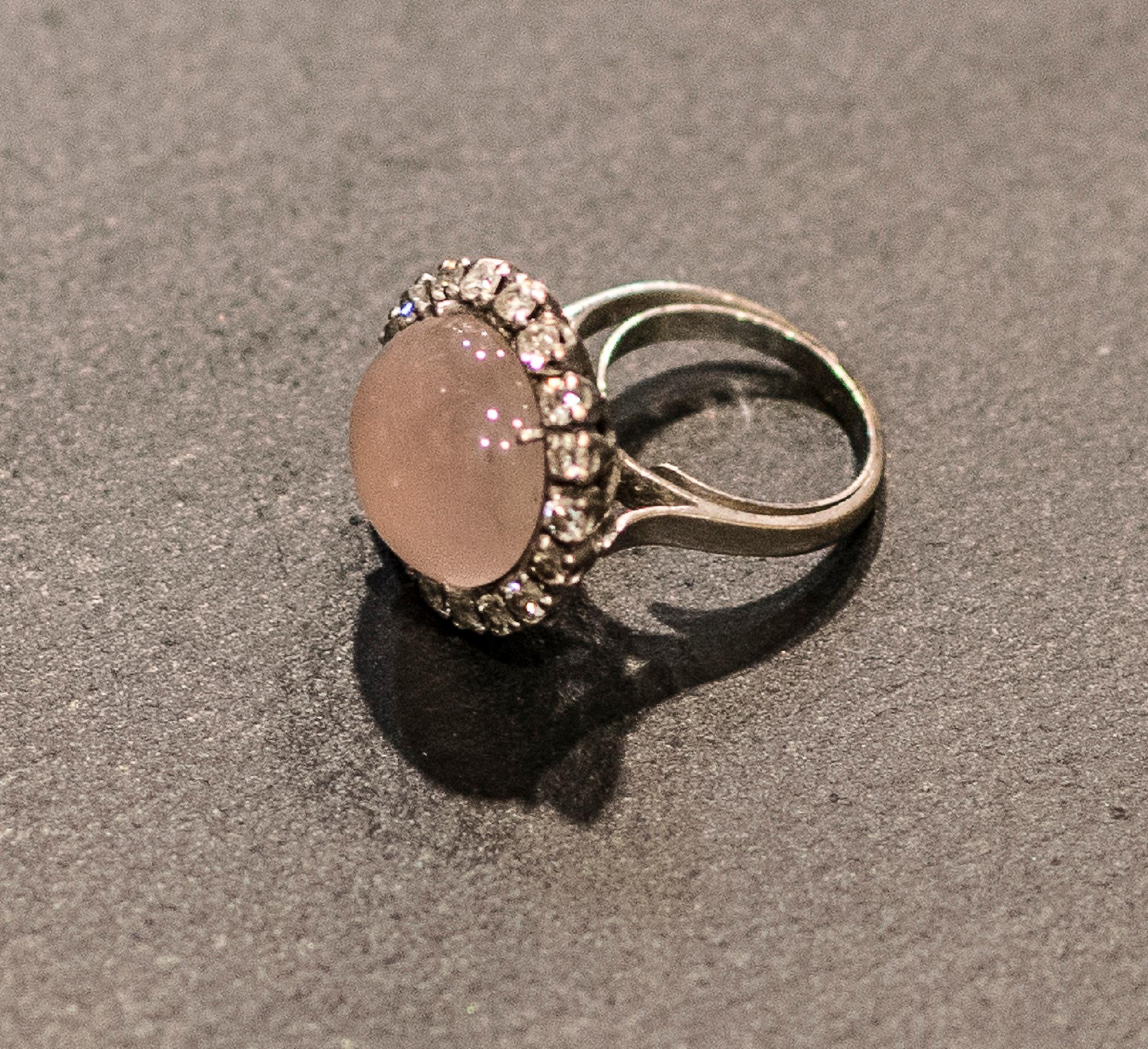 19th Century Pink Quartz-Diamonds Gold French Ring, circa 1880 6