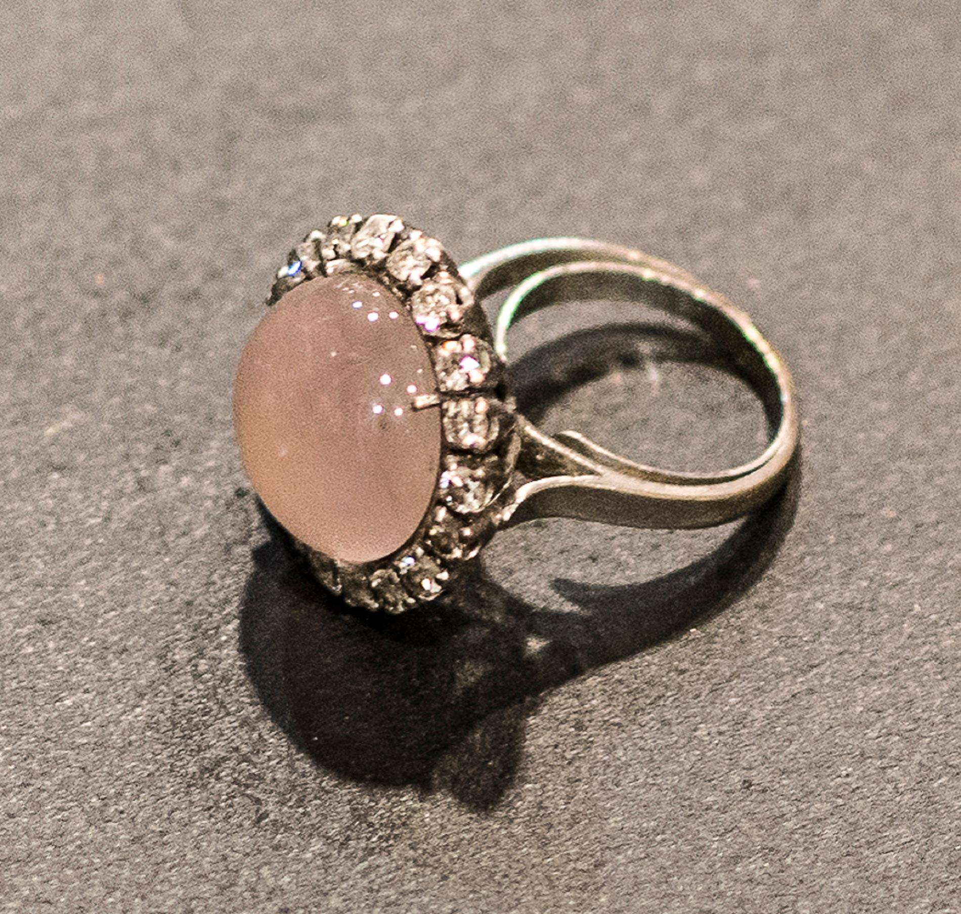19th Century Pink Quartz-Diamonds Gold French Ring, circa 1880 7