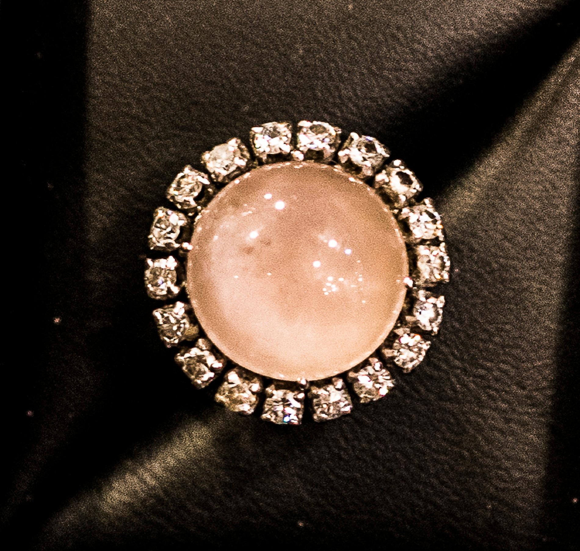 Napoleon III 19th Century Pink Quartz-Diamonds Gold French Ring, circa 1880