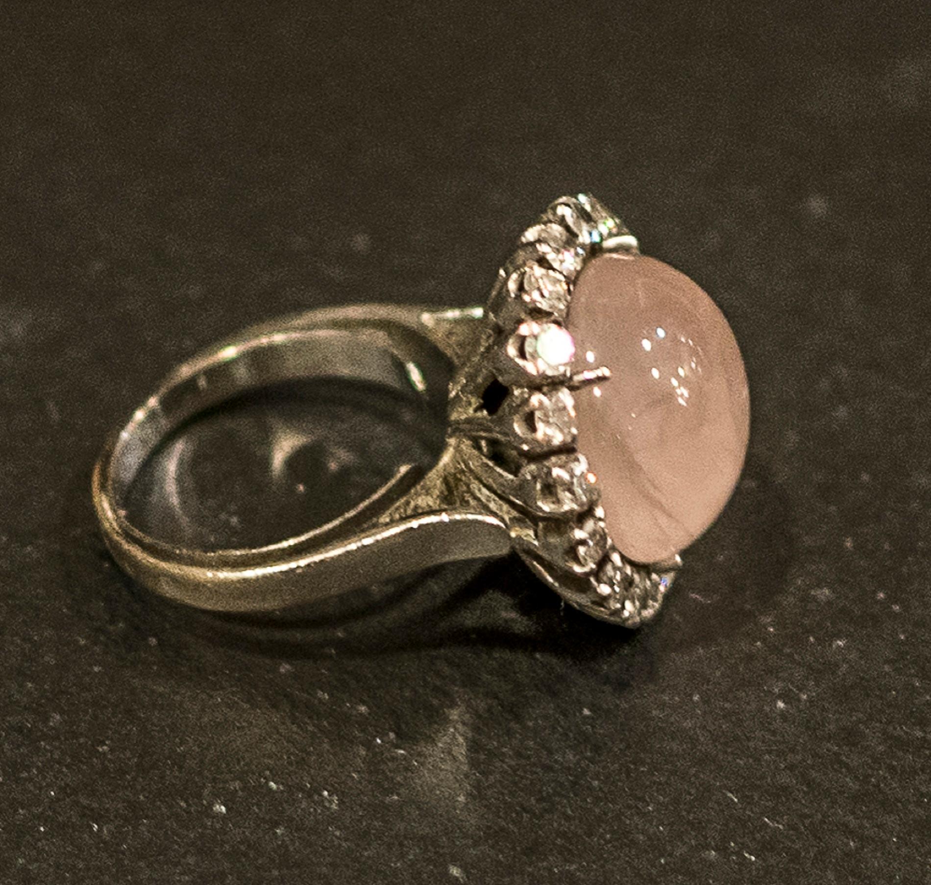 Late 19th Century 19th Century Pink Quartz-Diamonds Gold French Ring, circa 1880